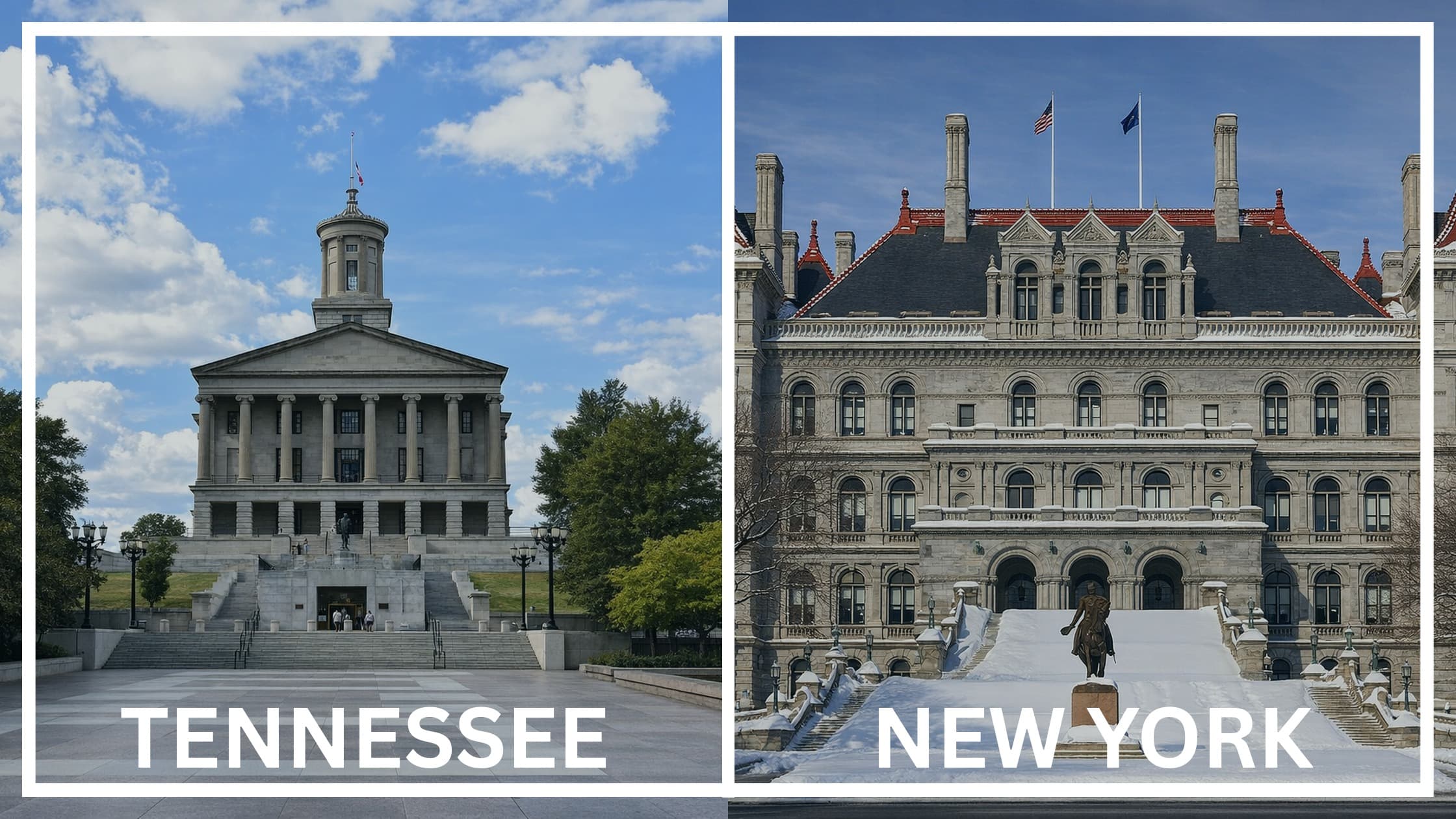 Comparing the state capitol buildings between Tennessee and New York.