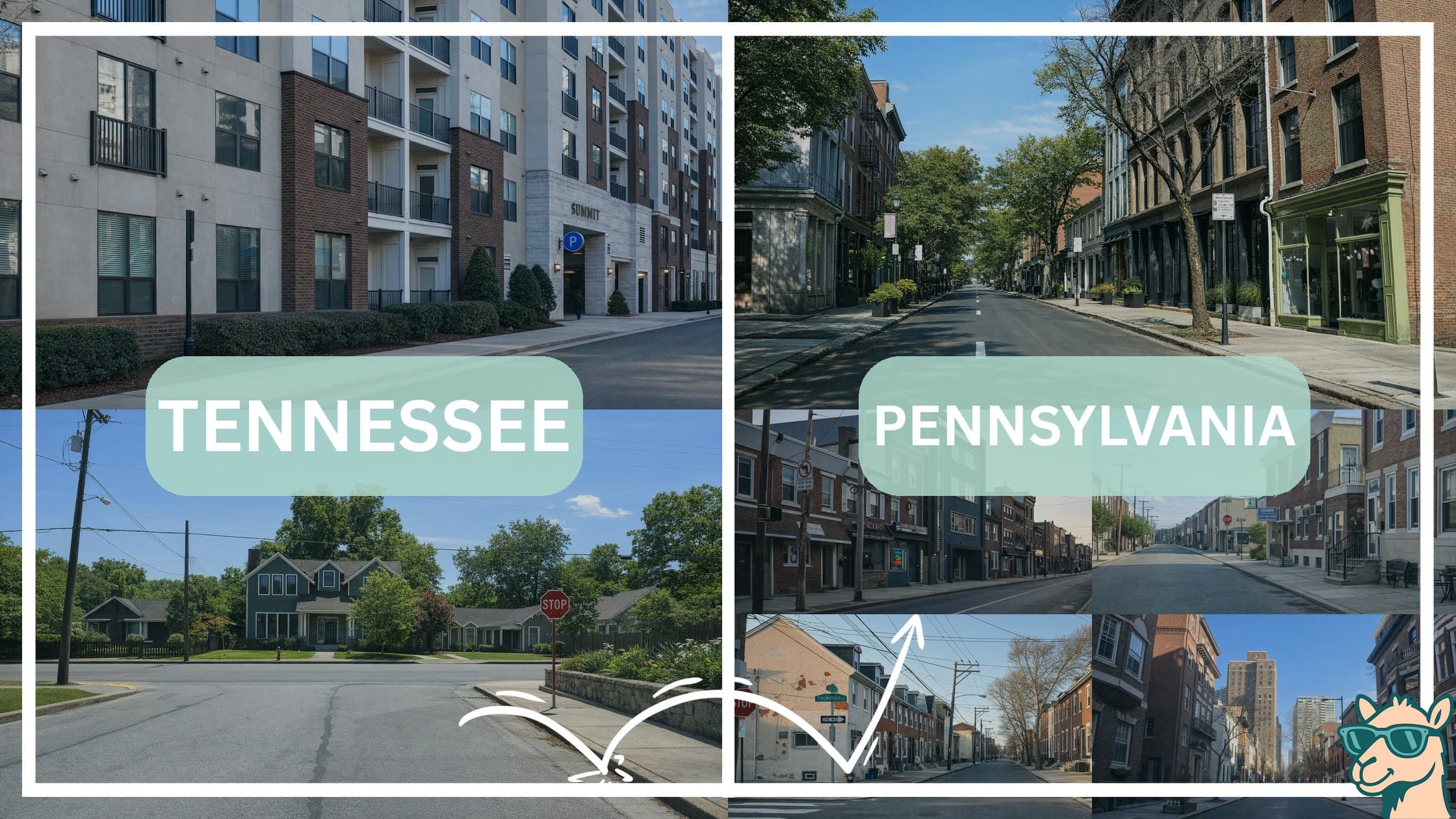 comparison of housing options and types between neighborhoods in Tennessee and Pennsylvania