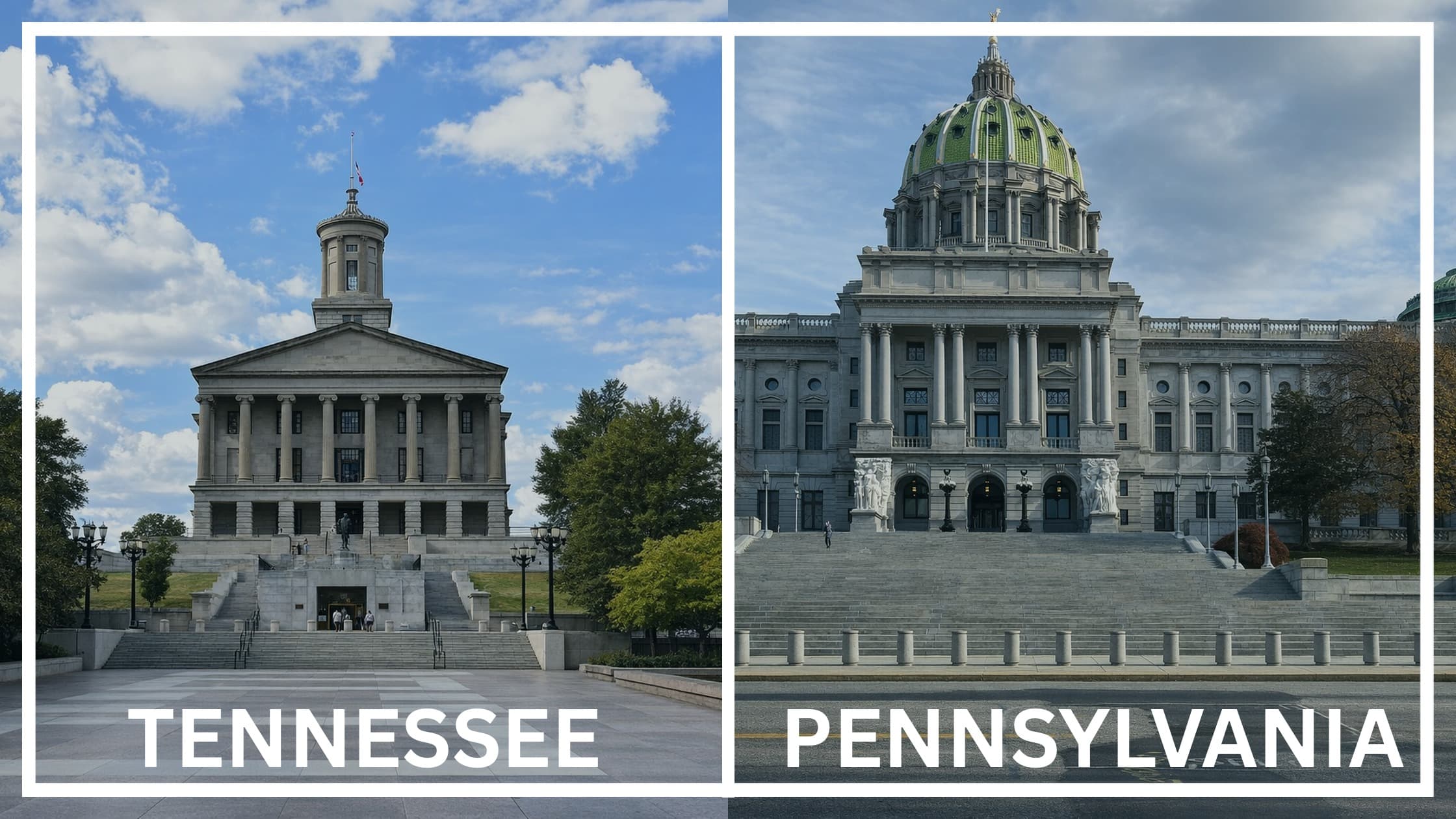 Comparing the state capitol buildings between Tennessee and Pennsylvania.