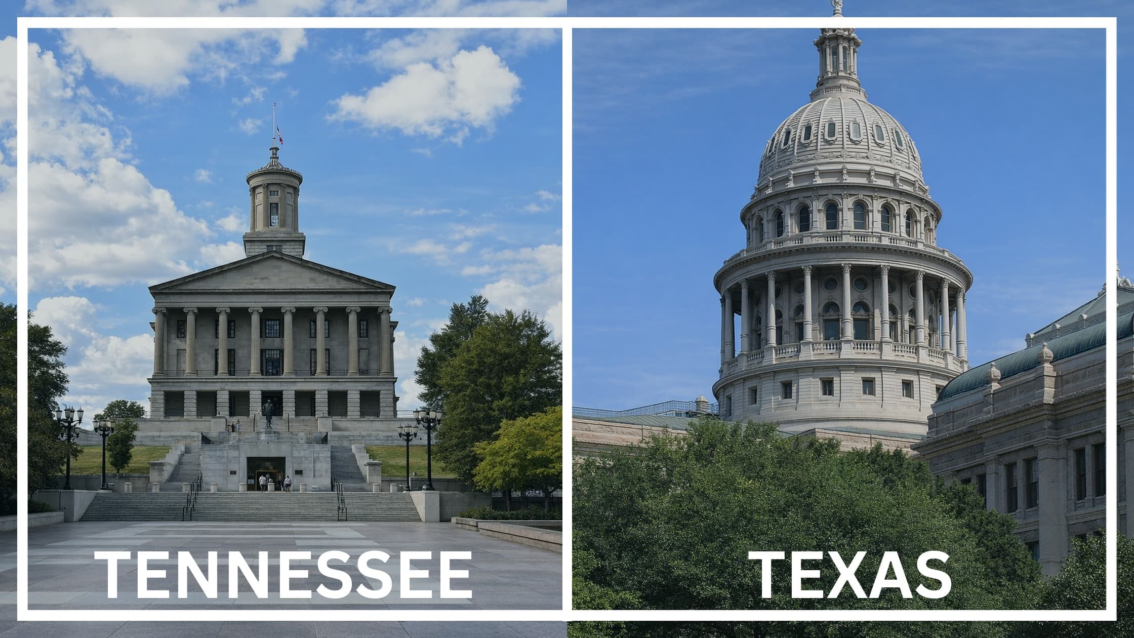 Comparing the state capitol buildings between Tennessee and Texas.