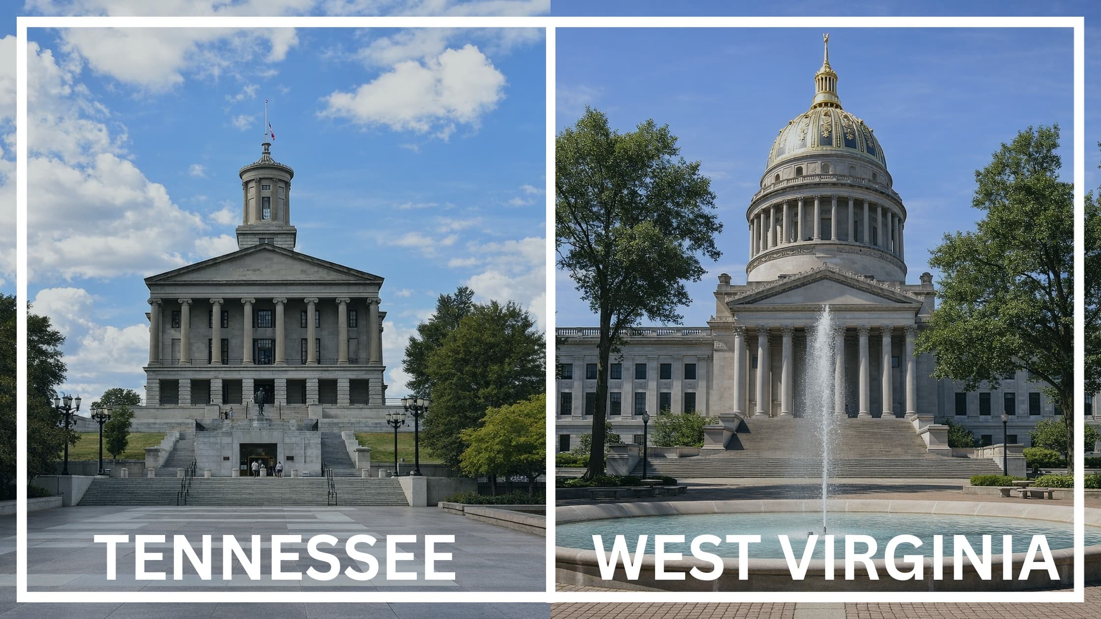 Comparing the state capitol buildings between Tennessee and West Virginia.