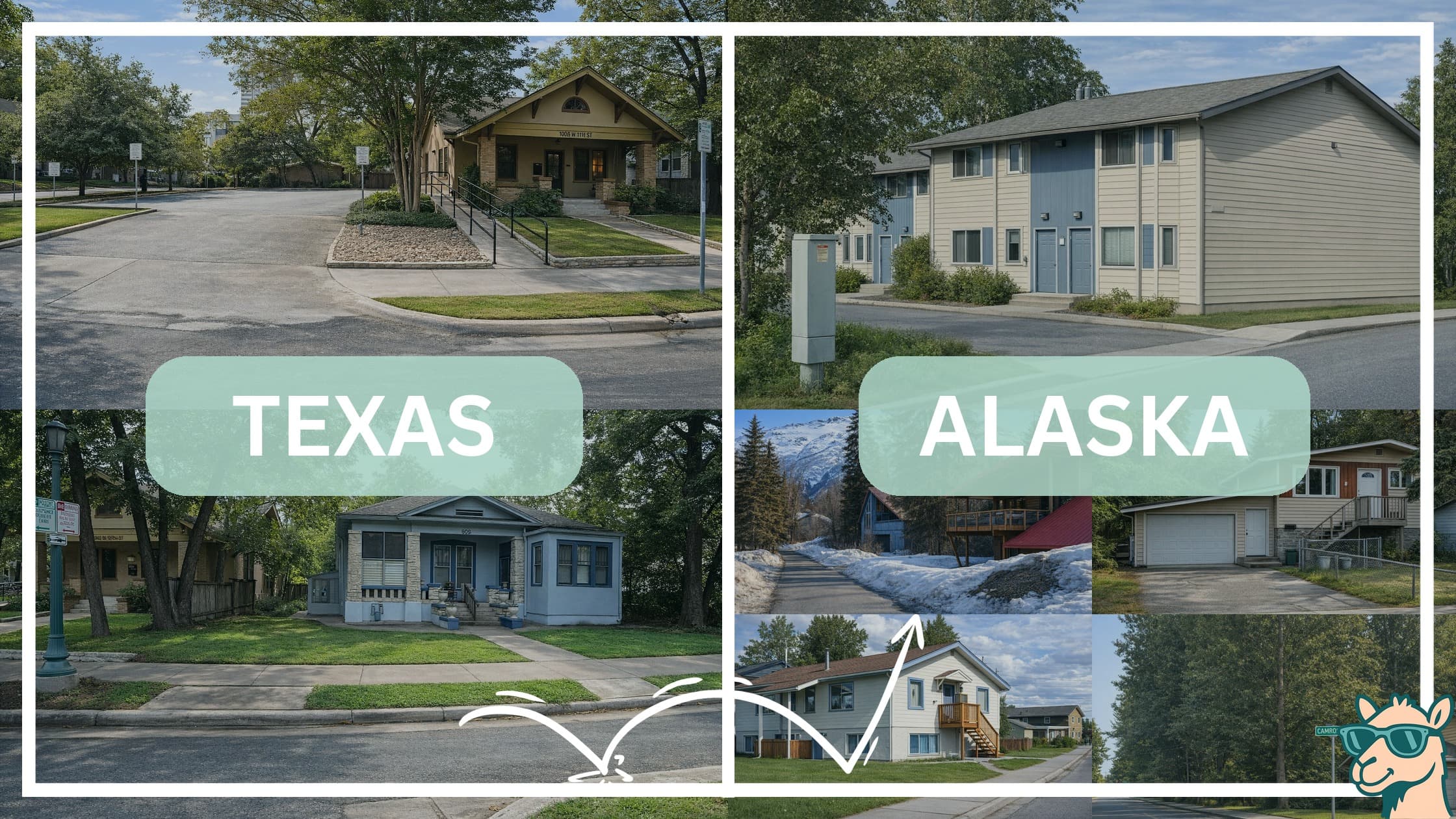 comparison of housing options and types between neighborhoods in Texas and Alaska