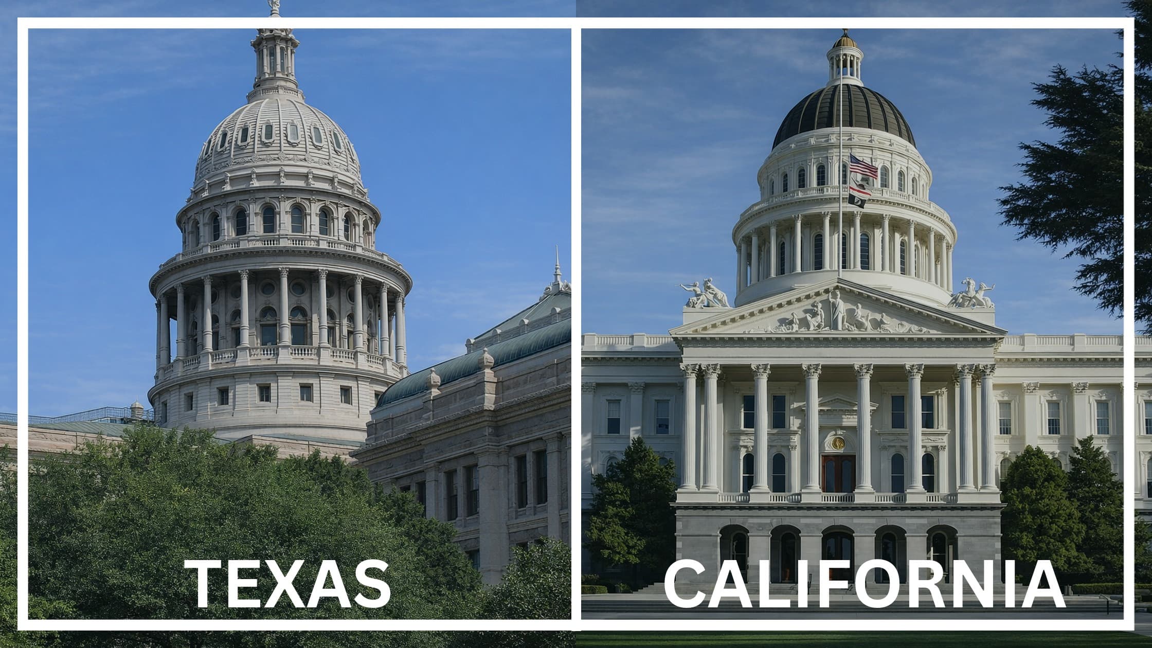 Comparing the state capitol buildings between Texas and California.