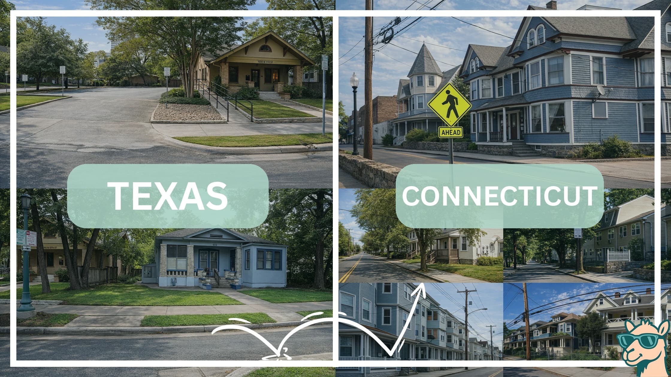 comparison of housing options and types between neighborhoods in Texas and Connecticut