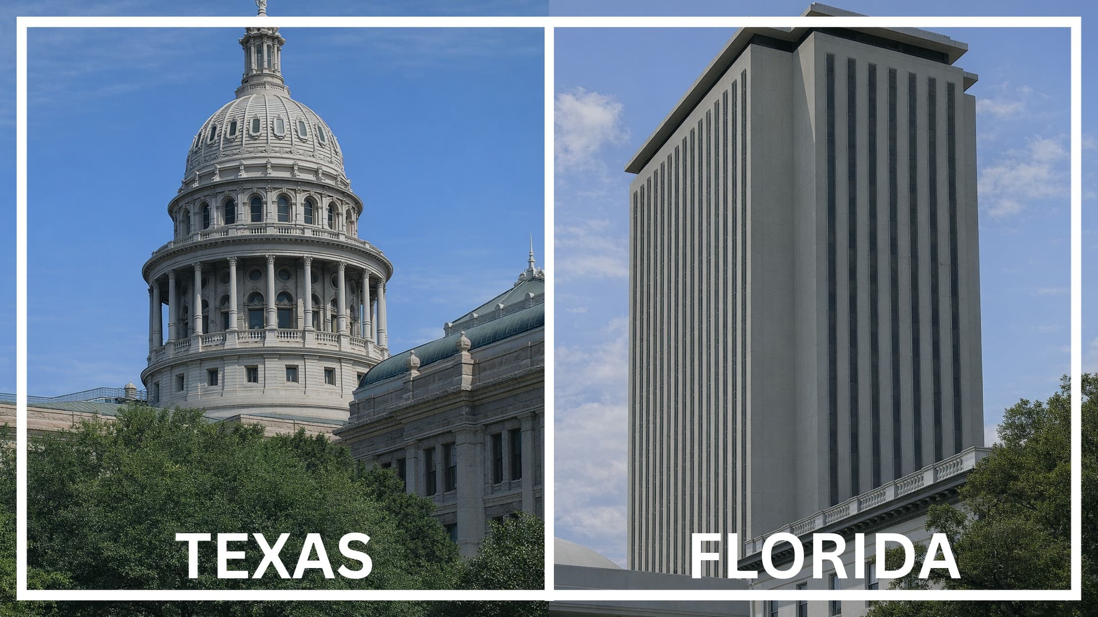 Comparing the state capitol buildings between Texas and Florida.