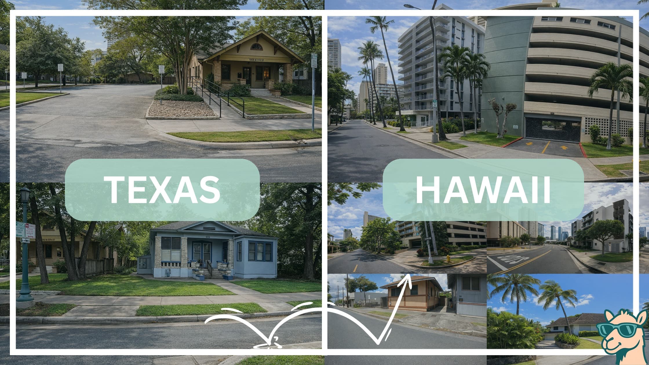 comparison of housing options and types between neighborhoods in Texas and Hawaii