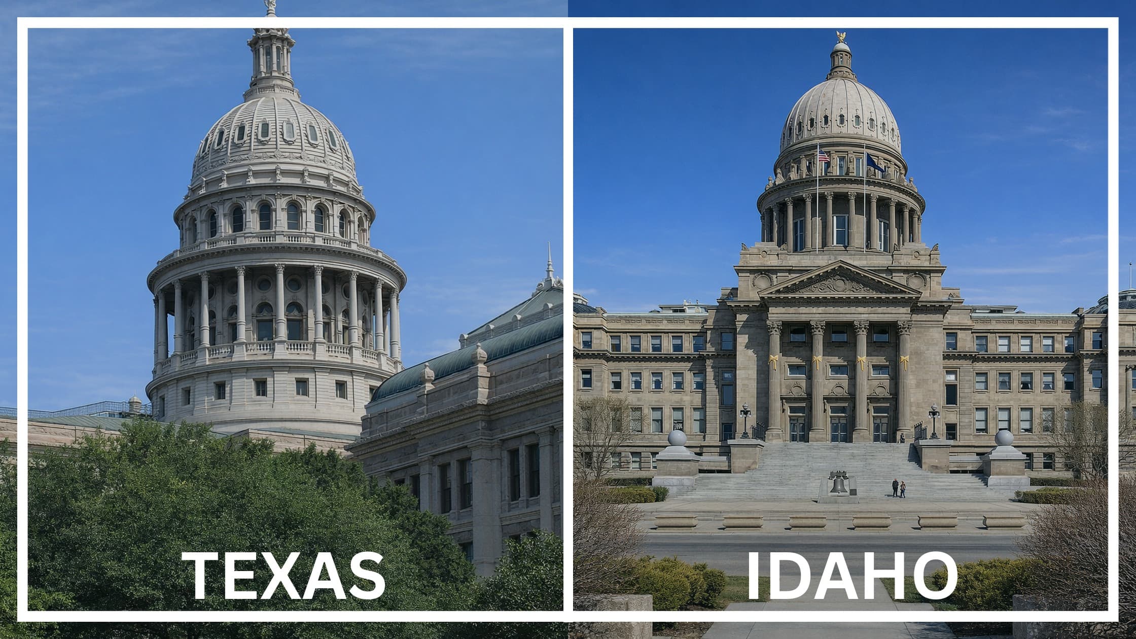 Comparing the state capitol buildings between Texas and Idaho.