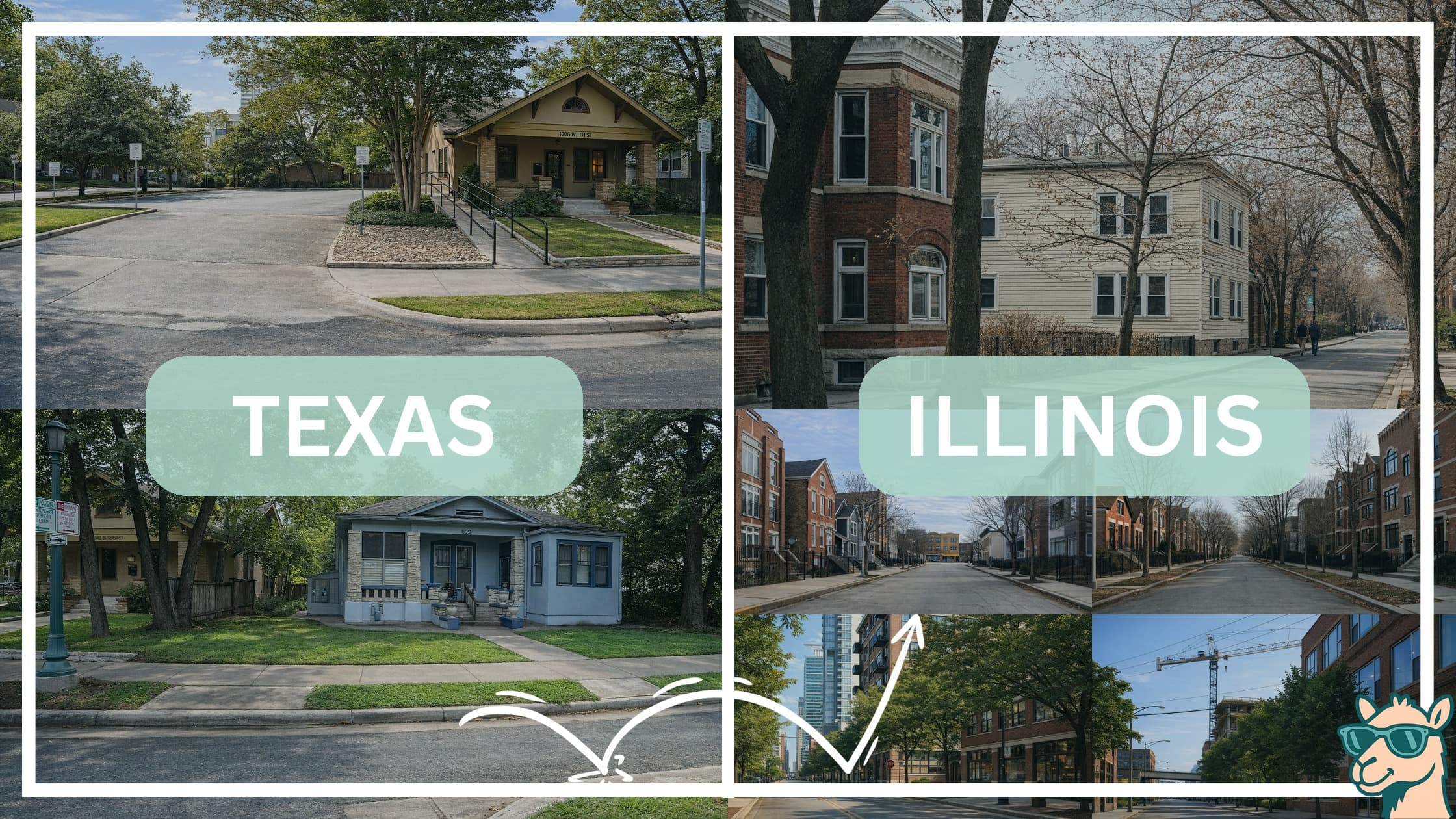 comparison of housing options and types between neighborhoods in Texas and Illinois