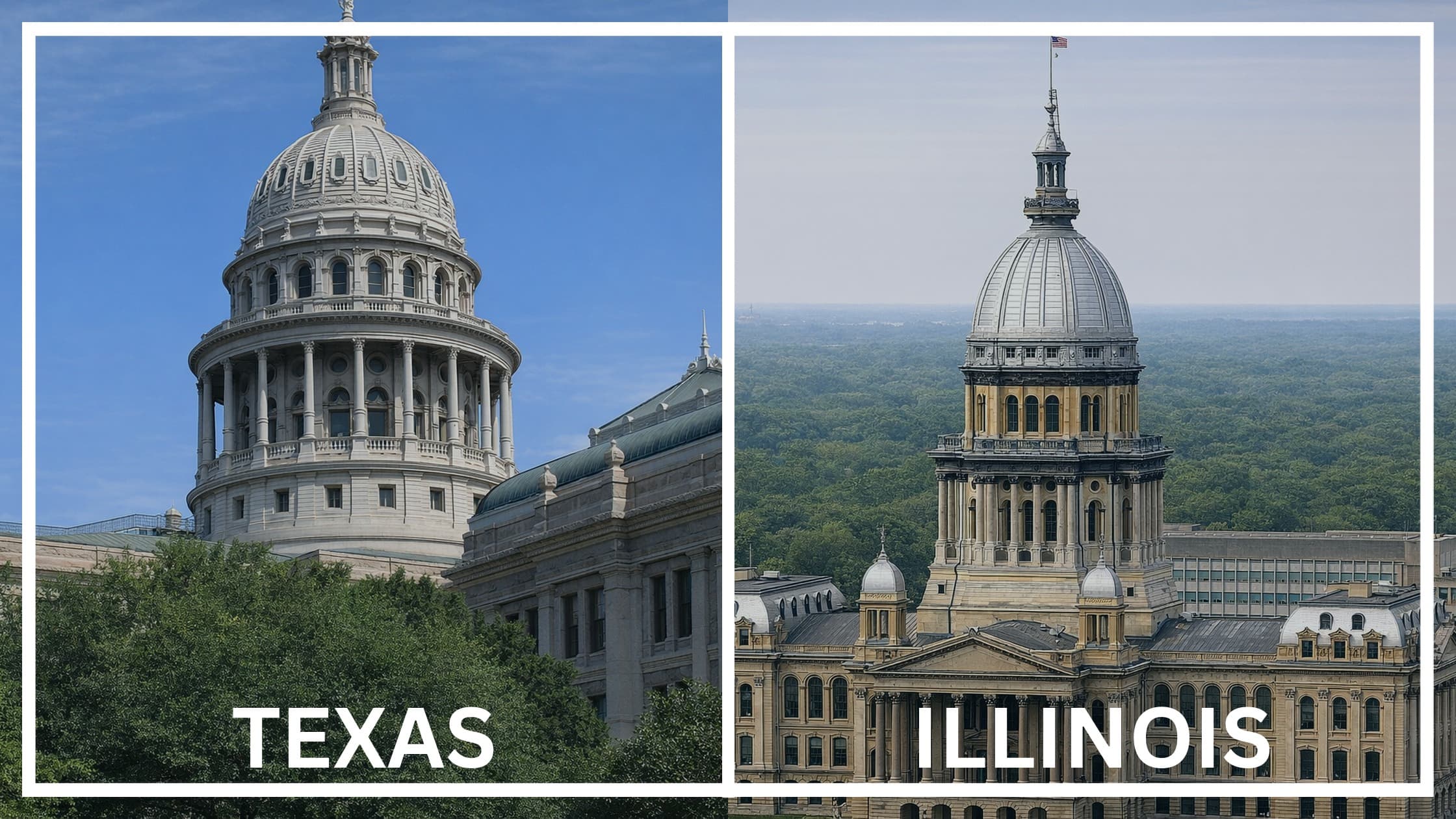 Comparing the state capitol buildings between Texas and Illinois.