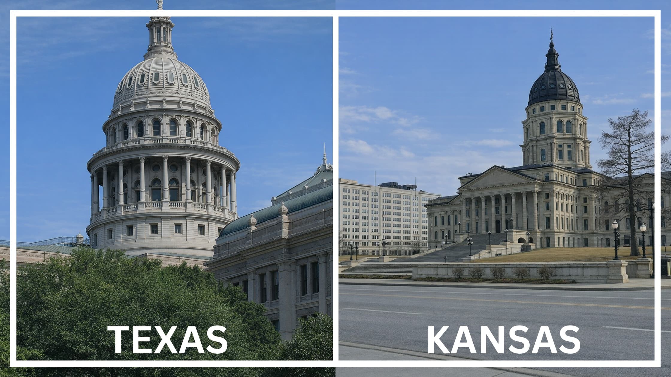 Comparing the state capitol buildings between Texas and Kansas.