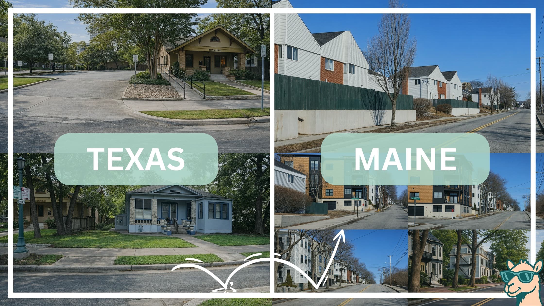 comparison of housing options and types between neighborhoods in Texas and Maine
