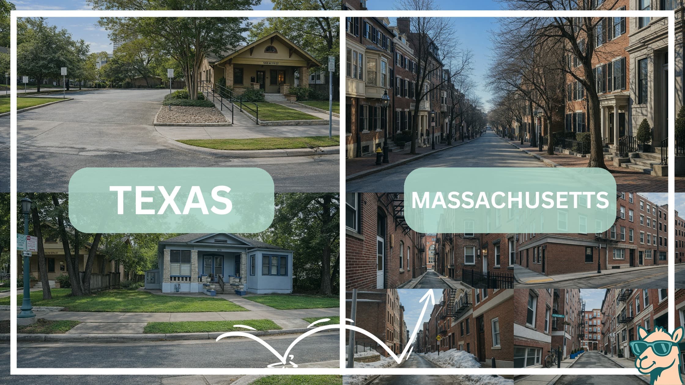 comparison of housing options and types between neighborhoods in Texas and Massachusetts