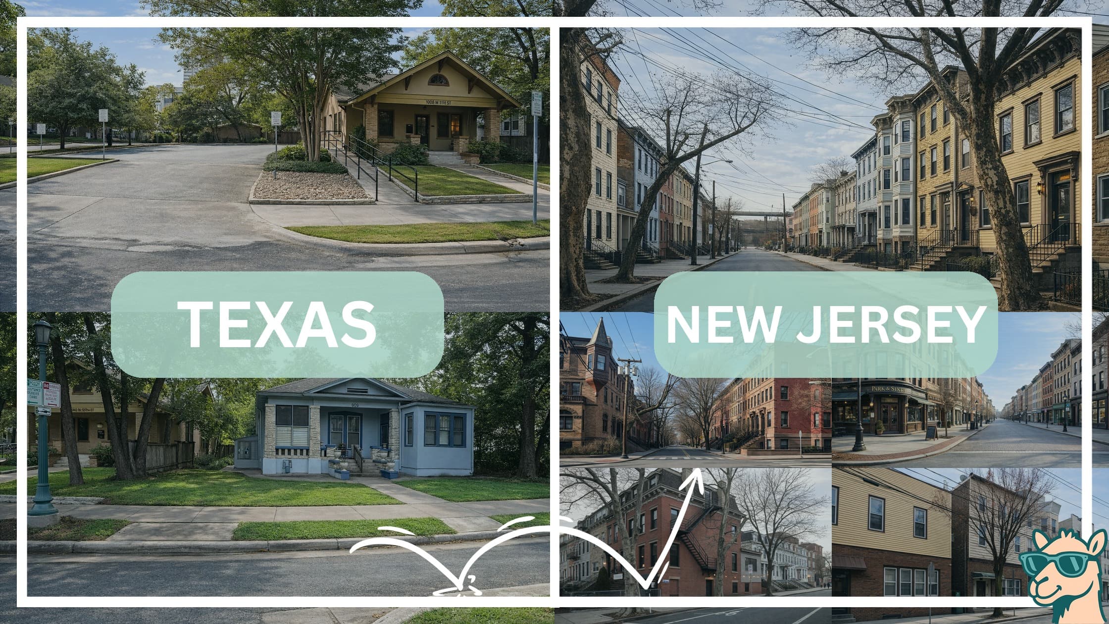 comparison of housing options and types between neighborhoods in Texas and New Jersey