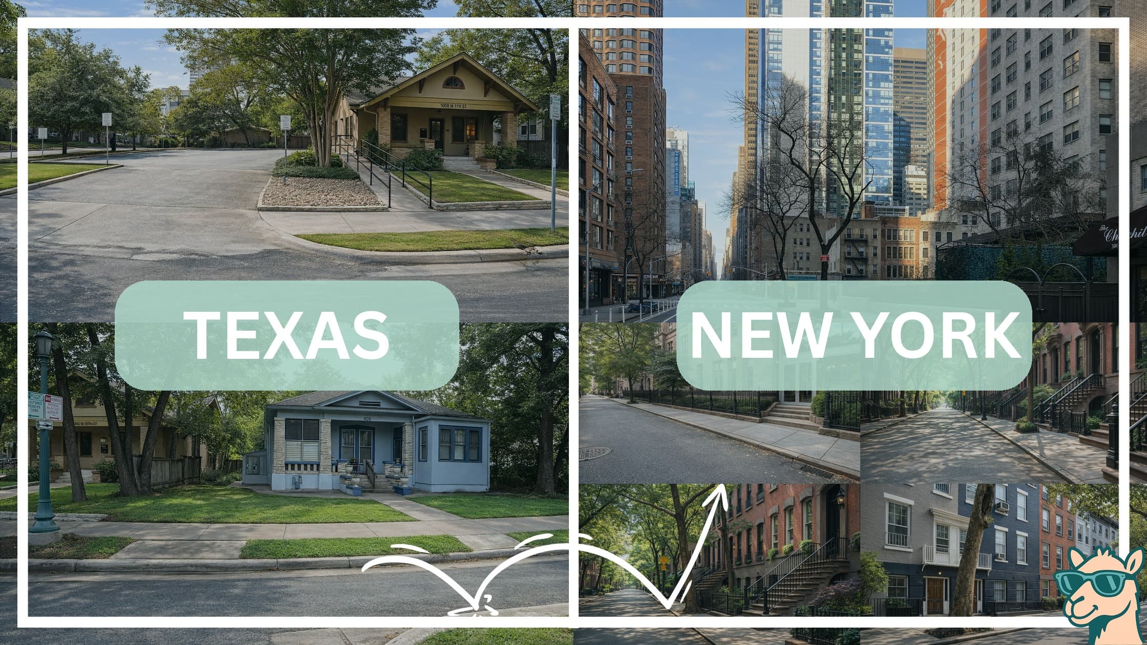 comparison of housing options and types between neighborhoods in Texas and New York