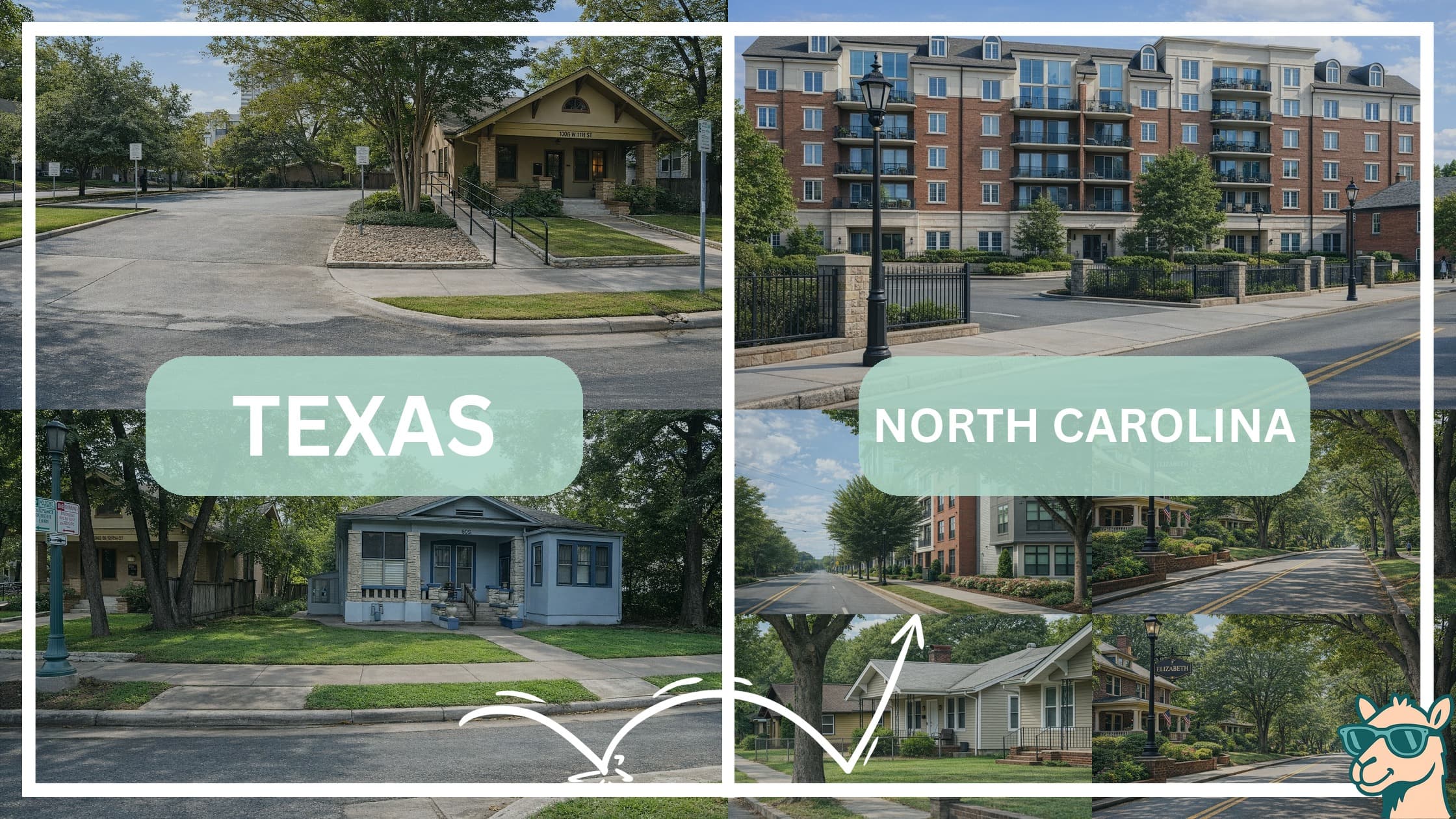 comparison of housing options and types between neighborhoods in Texas and North Carolina