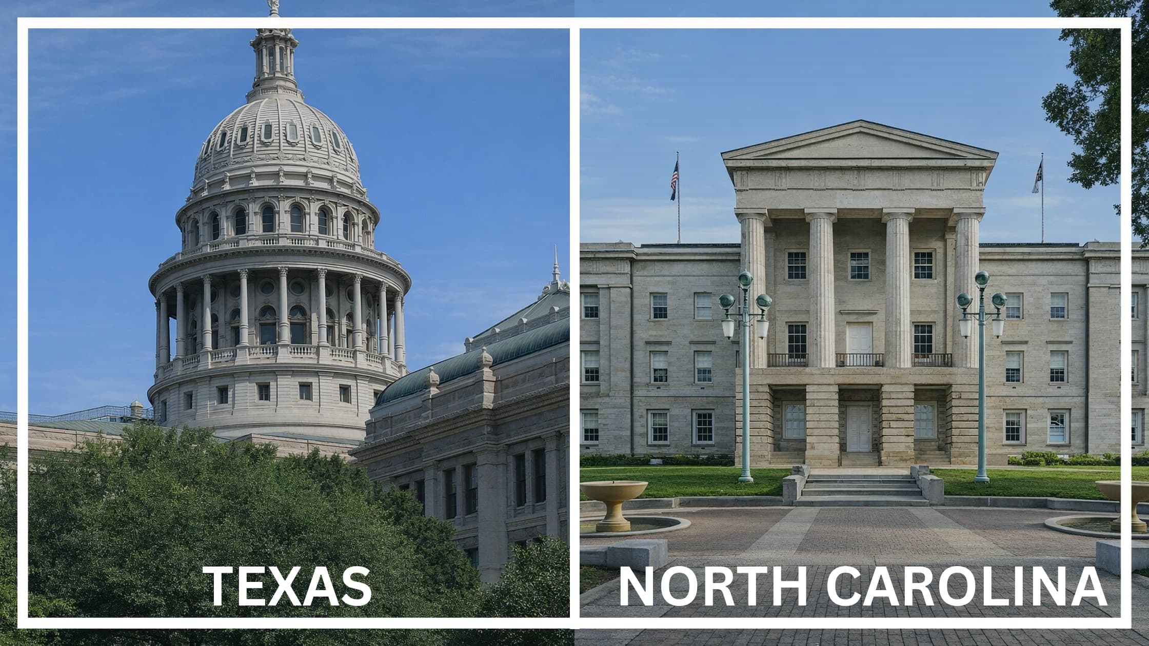 Comparing the state capitol buildings between Texas and North Carolina.