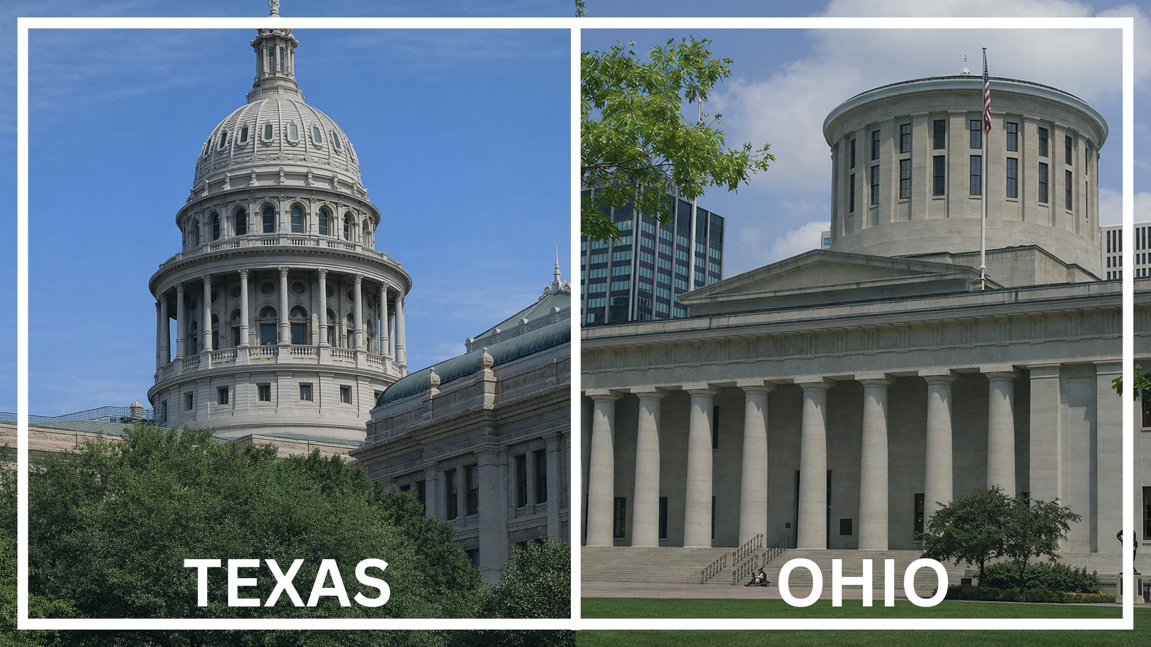 Comparing the state capitol buildings between Texas and Ohio.