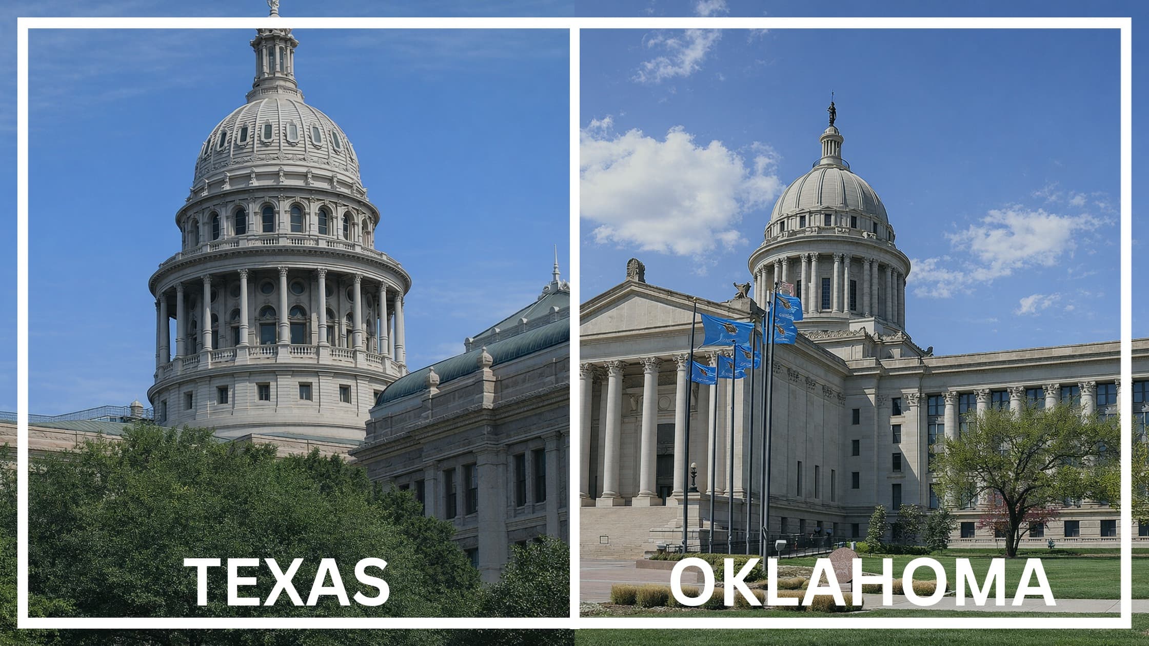 Comparing the state capitol buildings between Texas and Oklahoma.