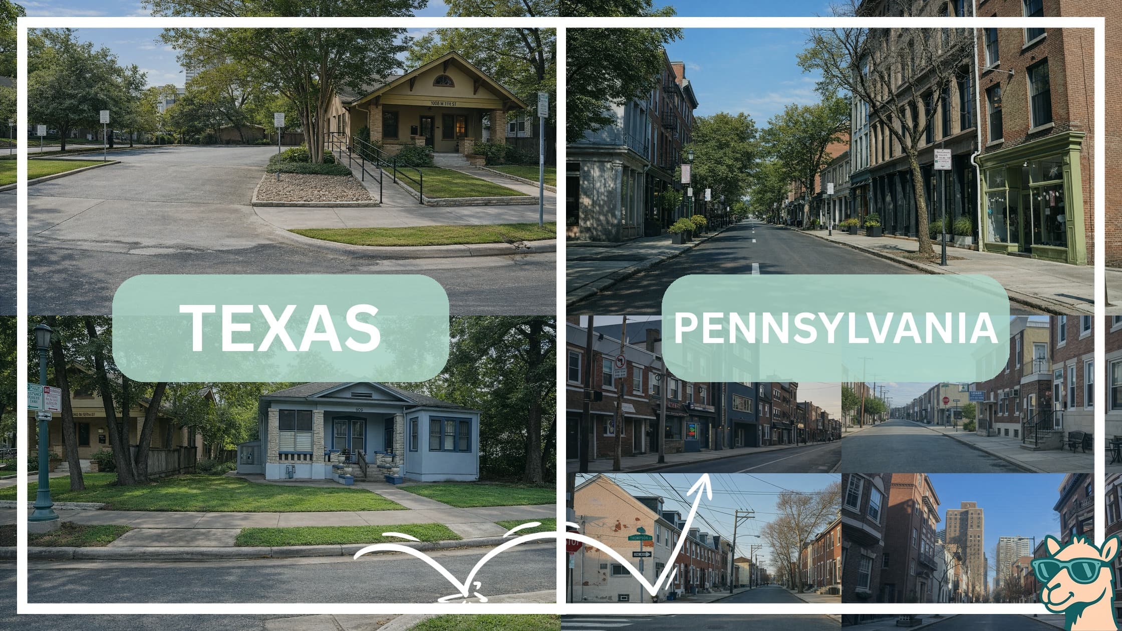 comparison of housing options and types between neighborhoods in Texas and Pennsylvania