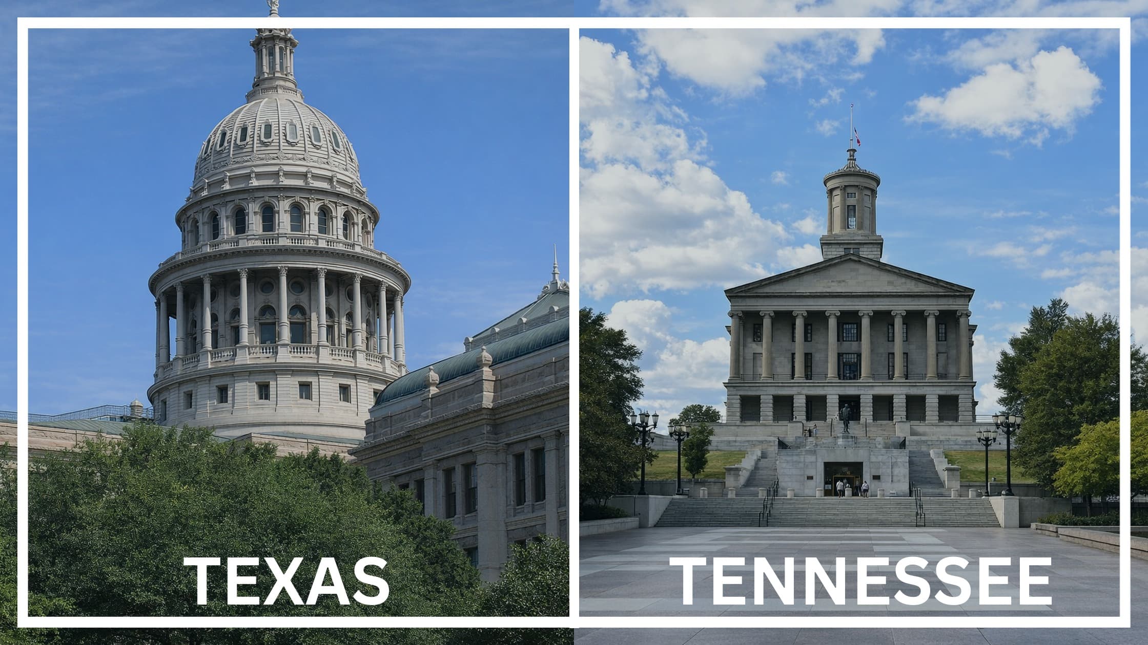 Comparing the state capitol buildings between Texas and Tennessee.