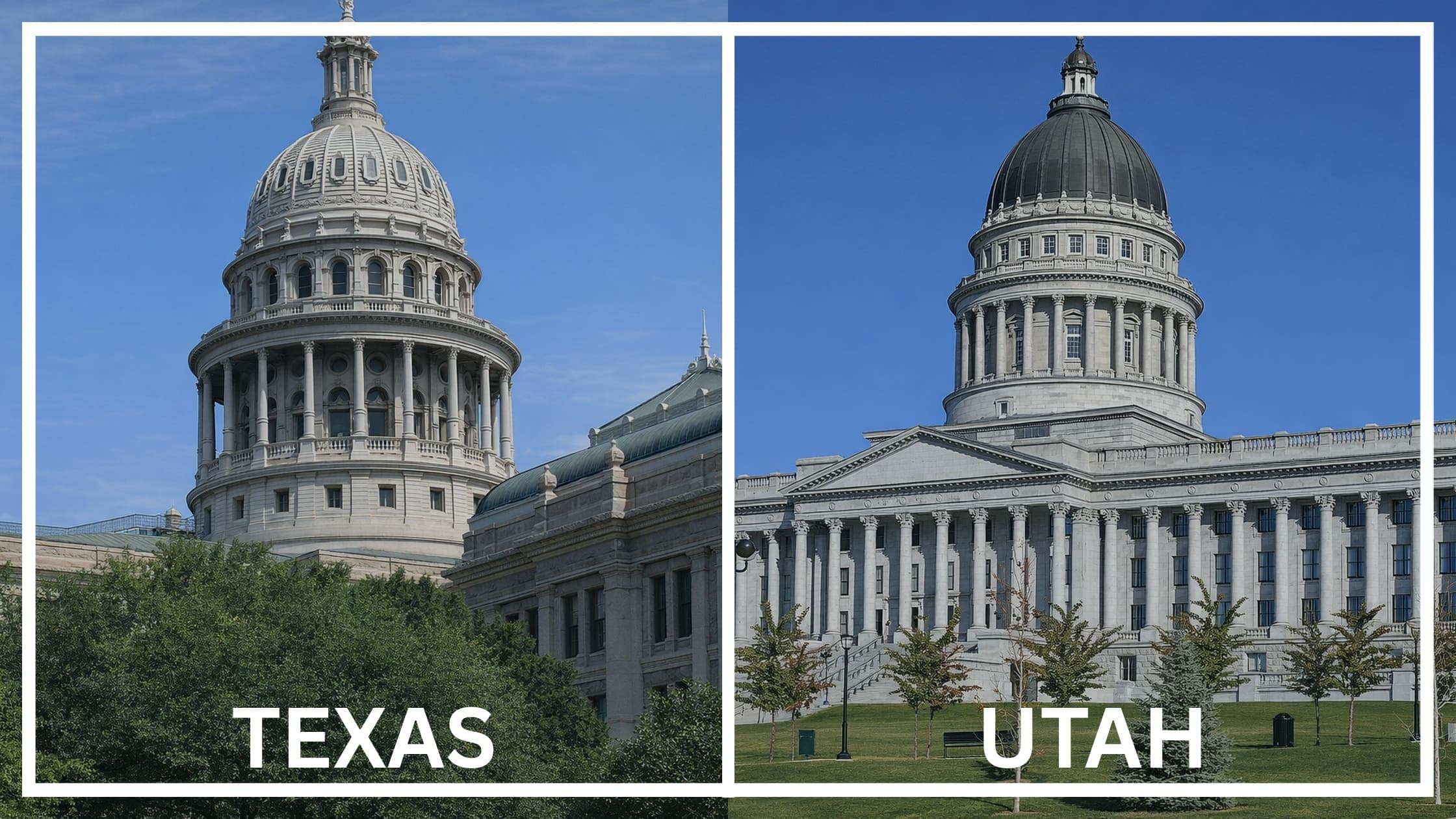 Comparing the state capitol buildings between Texas and Utah.
