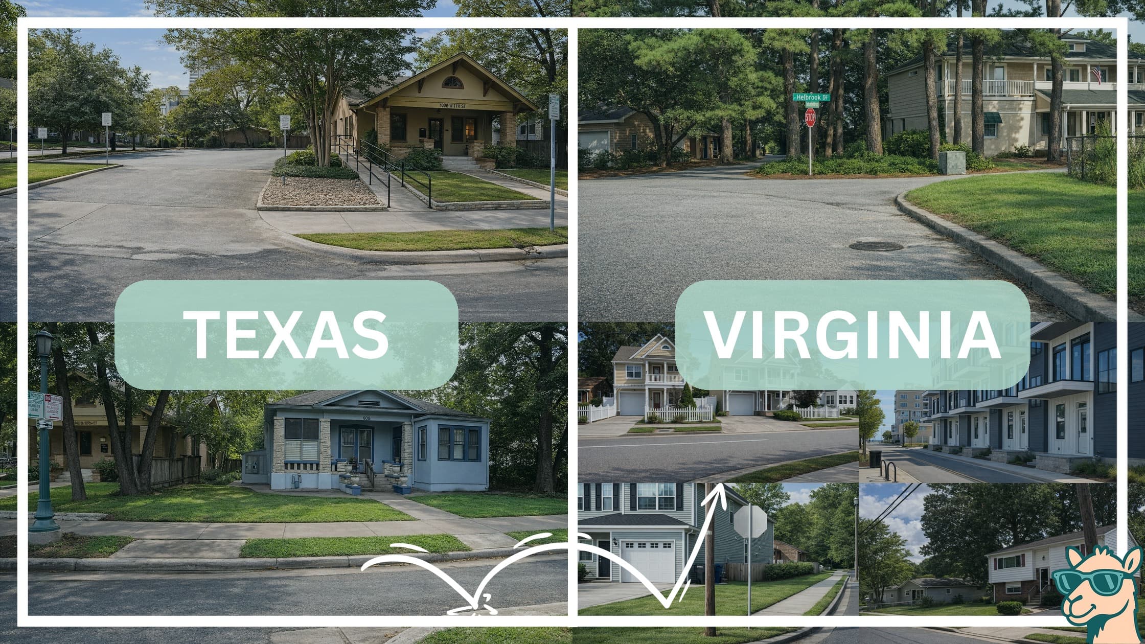 comparison of housing options and types between neighborhoods in Texas and Virginia