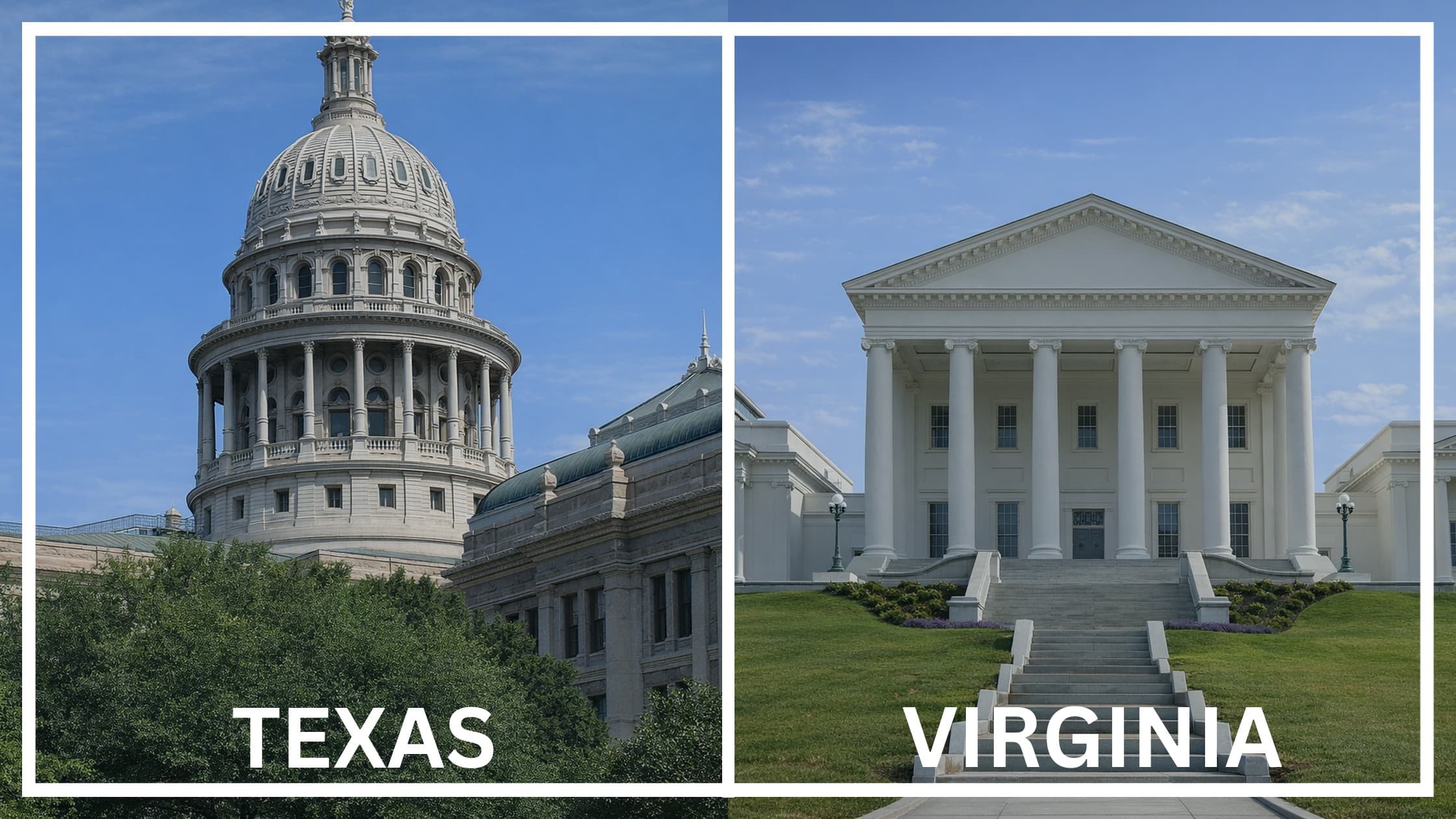 Comparing the state capitol buildings between Texas and Virginia.