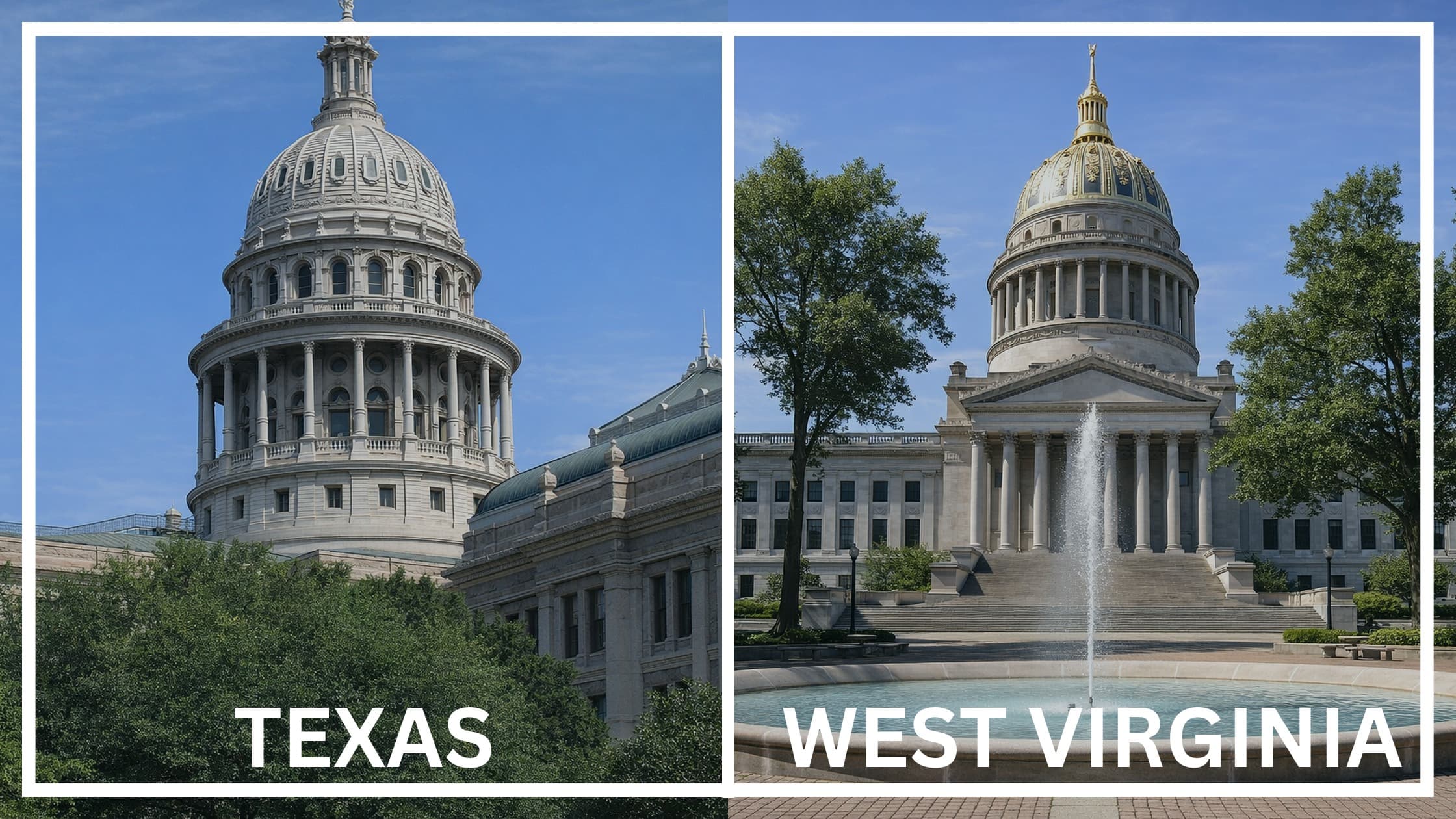 Comparing the state capitol buildings between Texas and West Virginia.