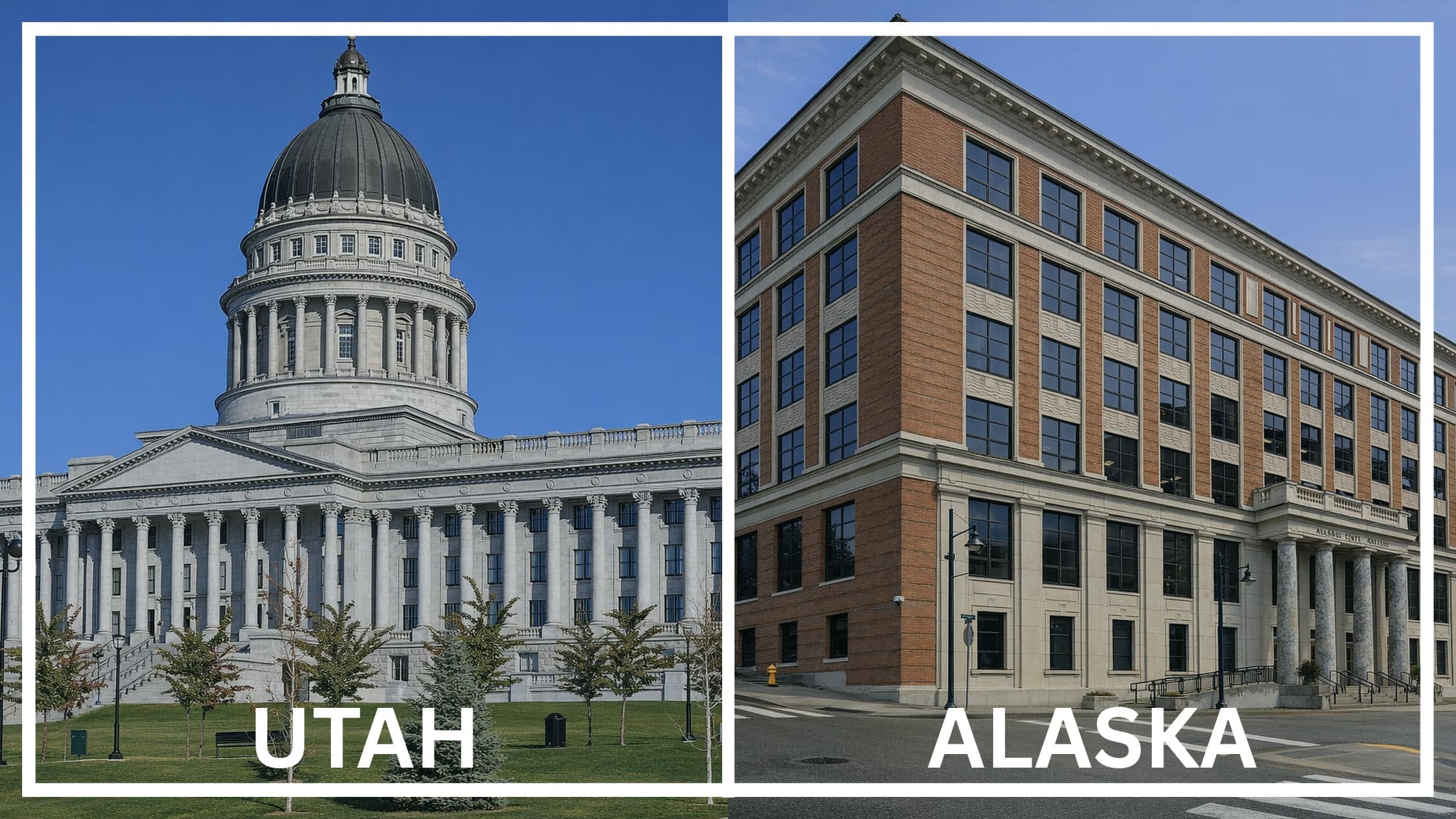 Comparing the state capitol buildings between Utah and Alaska.