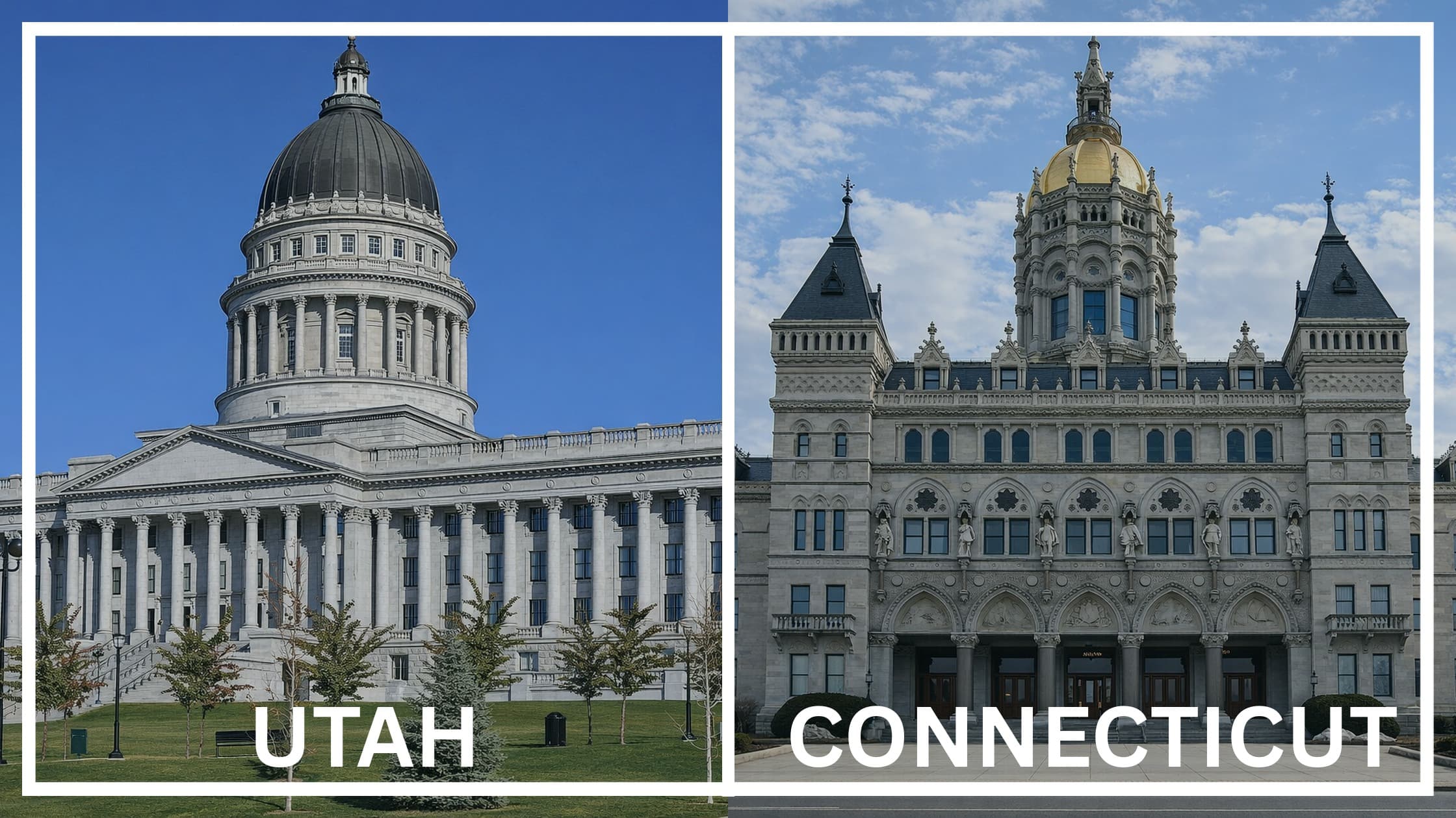 Comparing the state capitol buildings between Utah and Connecticut.