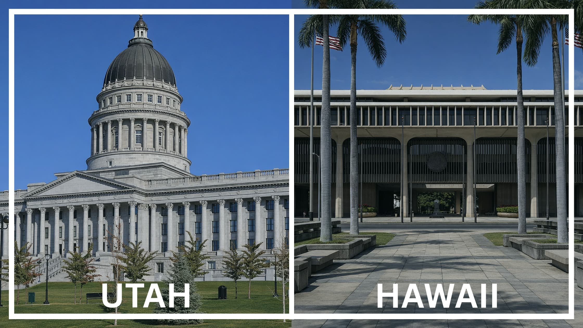 Comparing the state capitol buildings between Utah and Hawaii.