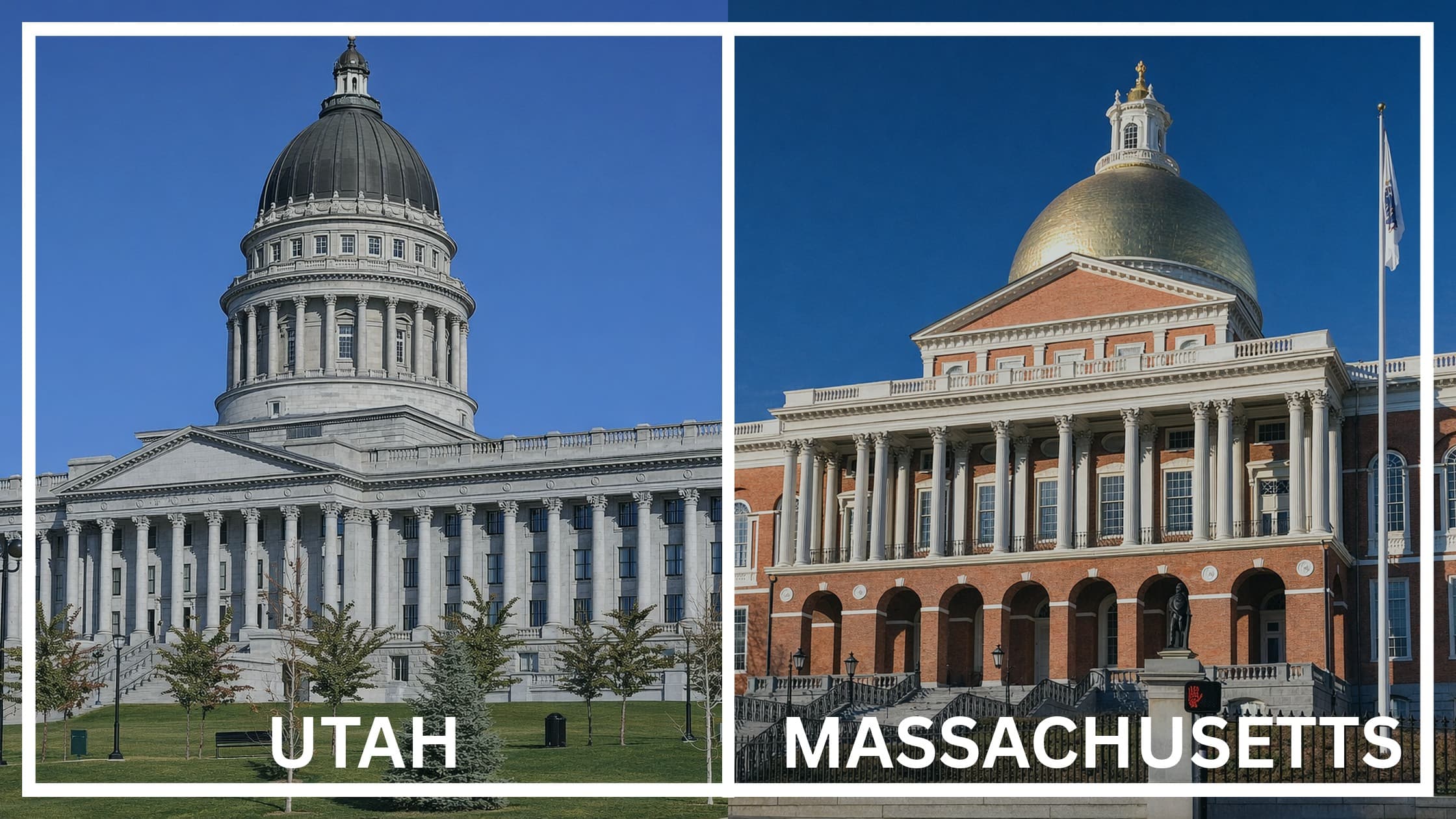 Comparing the state capitol buildings between Utah and Massachusetts.