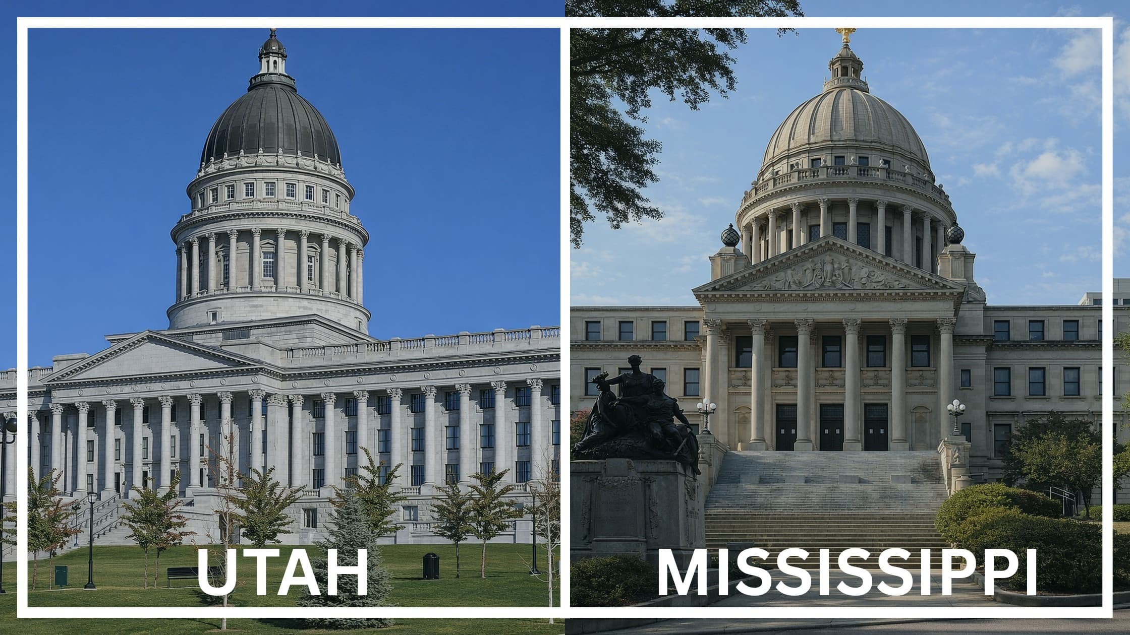 Comparing the state capitol buildings between Utah and Mississippi.