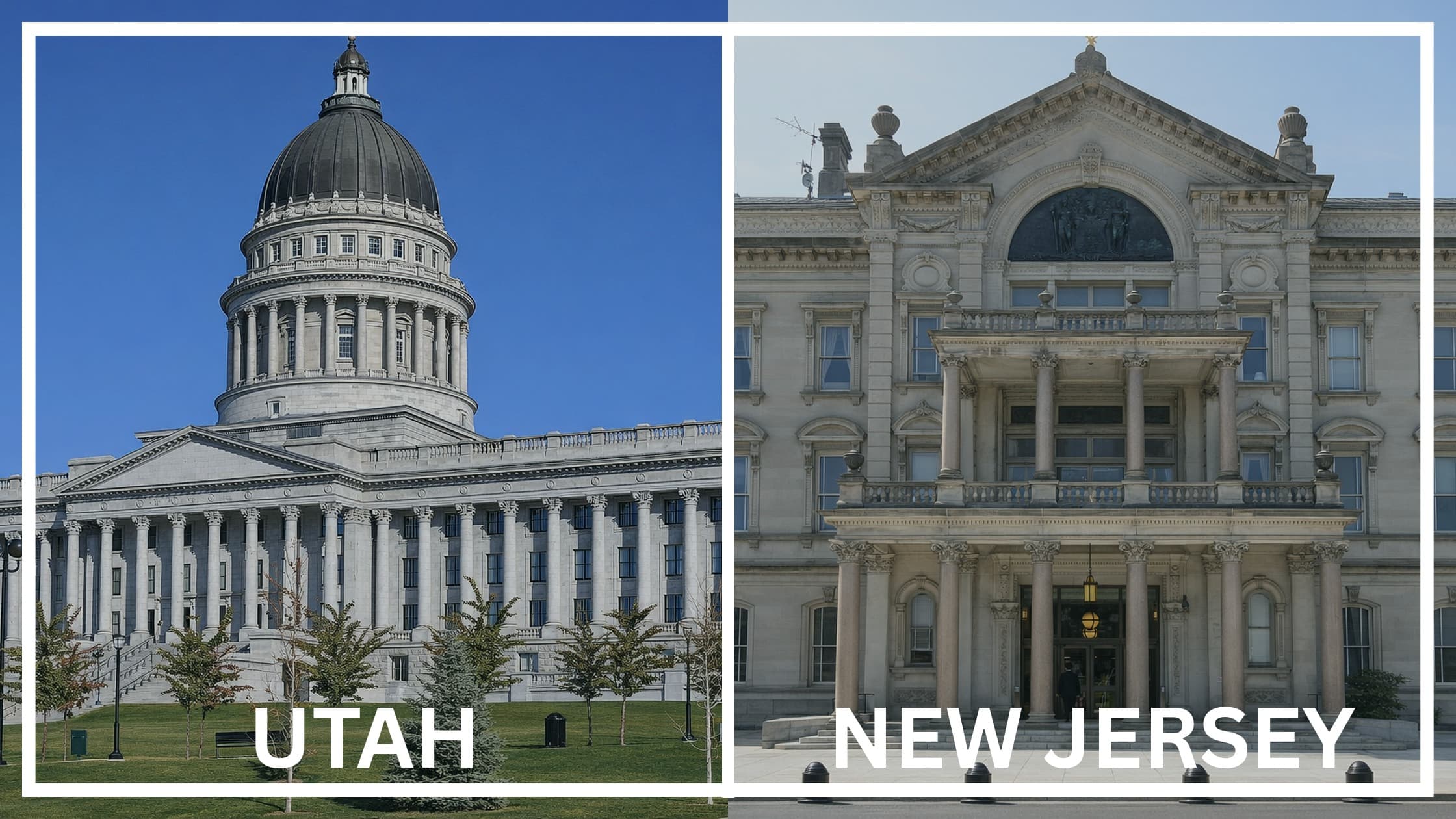 Comparing the state capitol buildings between Utah and New Jersey.