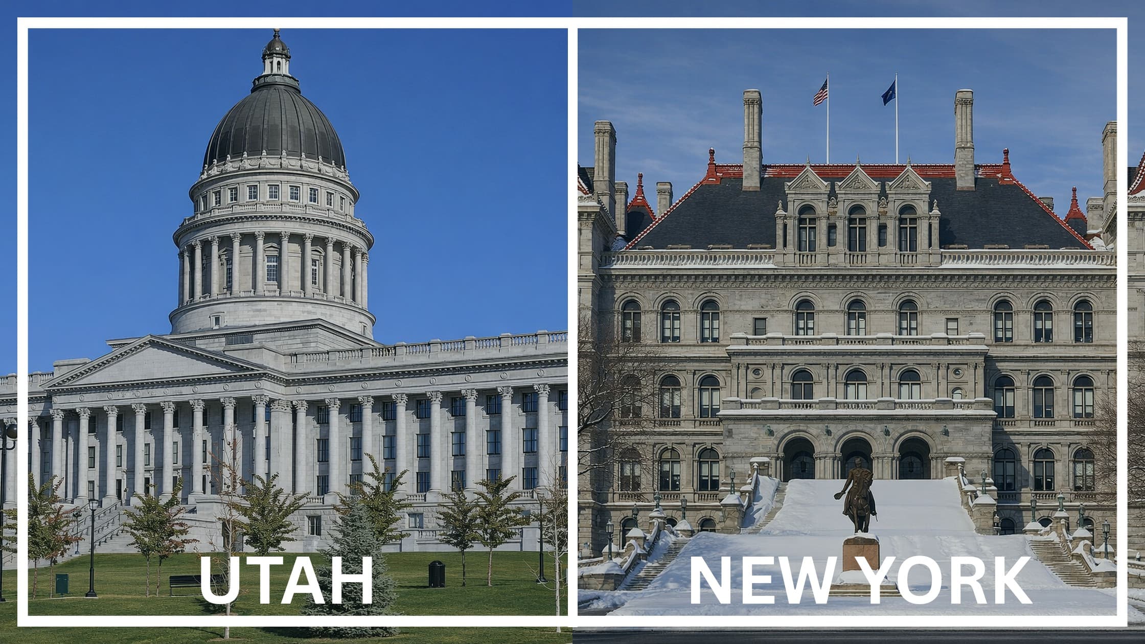 Comparing the state capitol buildings between Utah and New York.