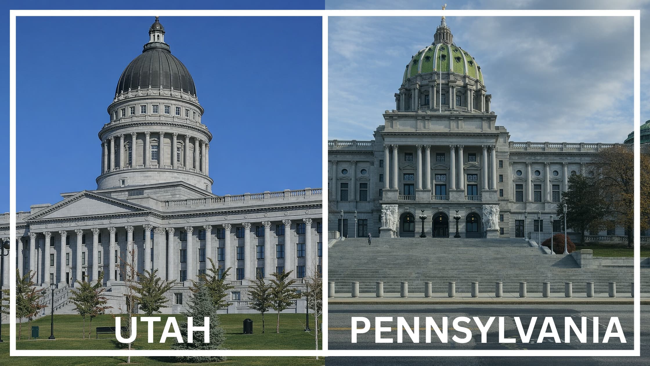 Comparing the state capitol buildings between Utah and Pennsylvania.