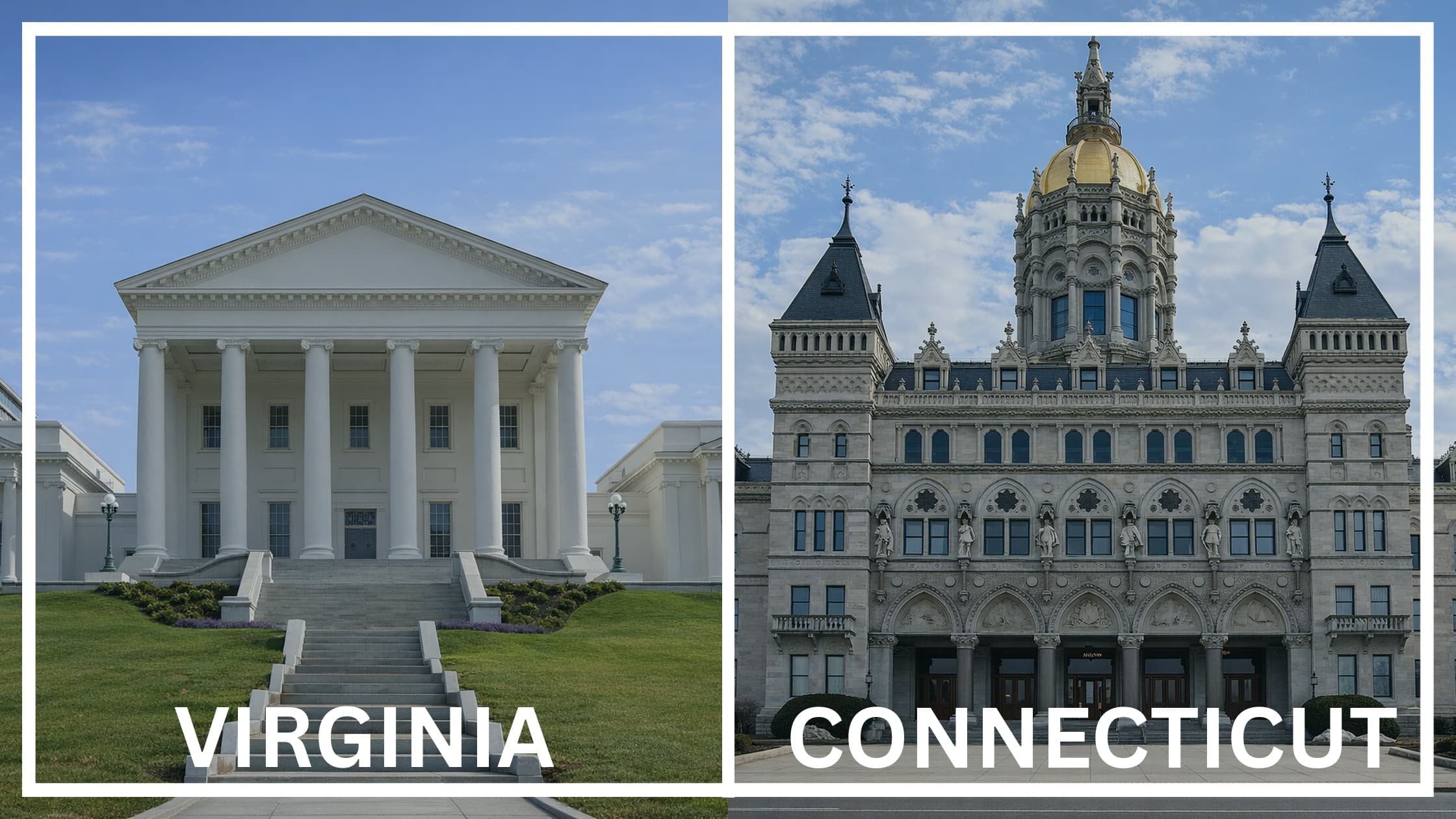 Comparing the state capitol buildings between Virginia and Connecticut.