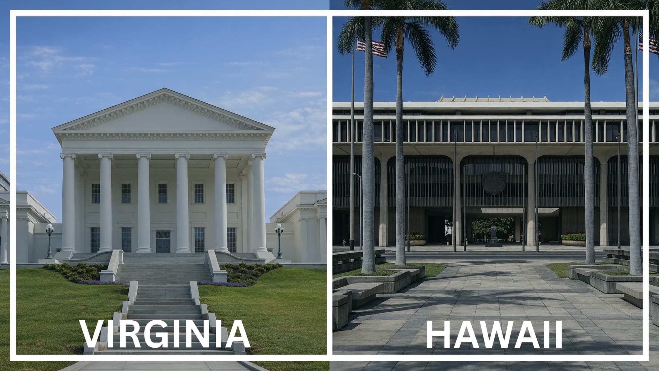 Comparing the state capitol buildings between Virginia and Hawaii.