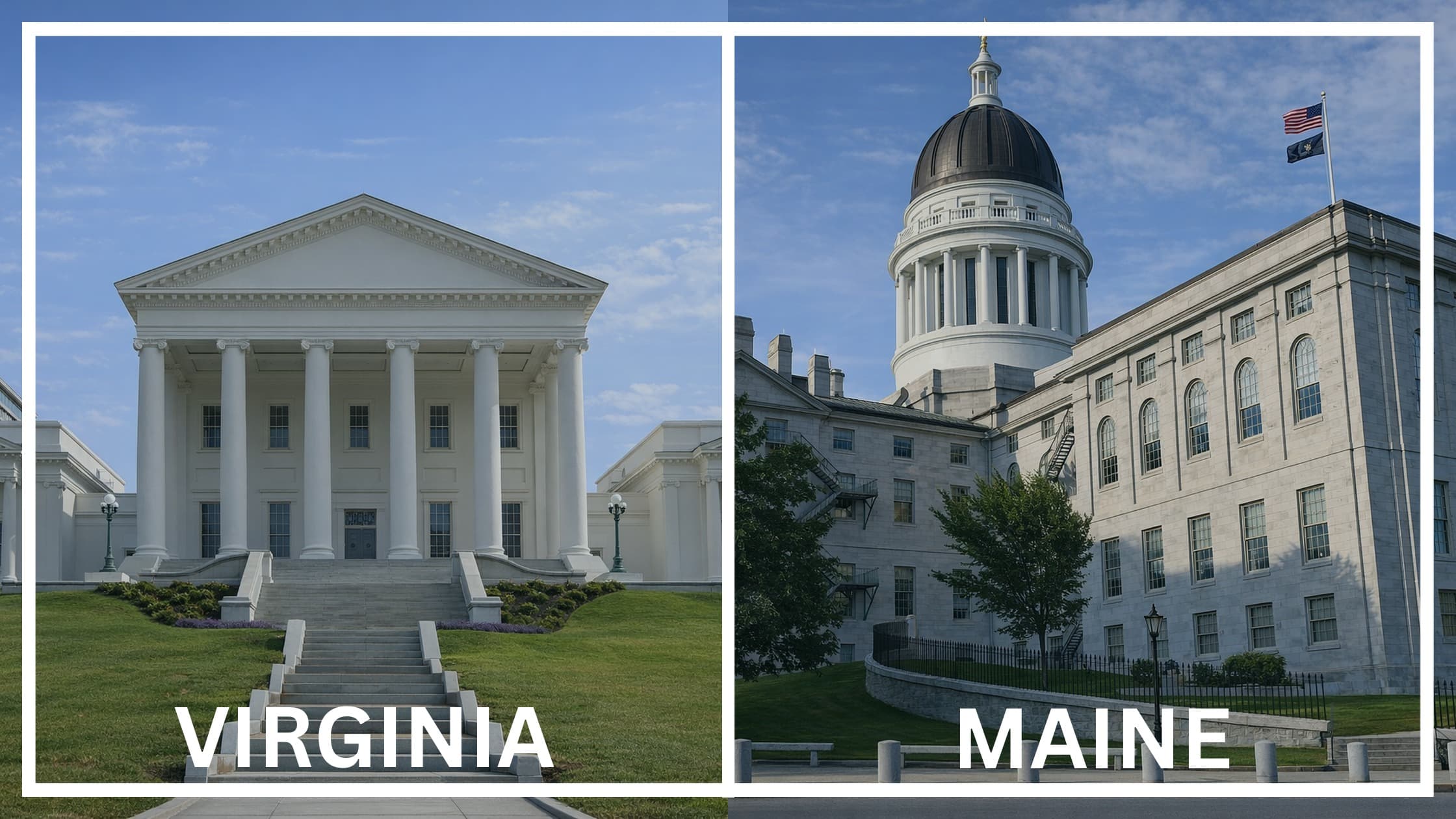 Comparing the state capitol buildings between Virginia and Maine.
