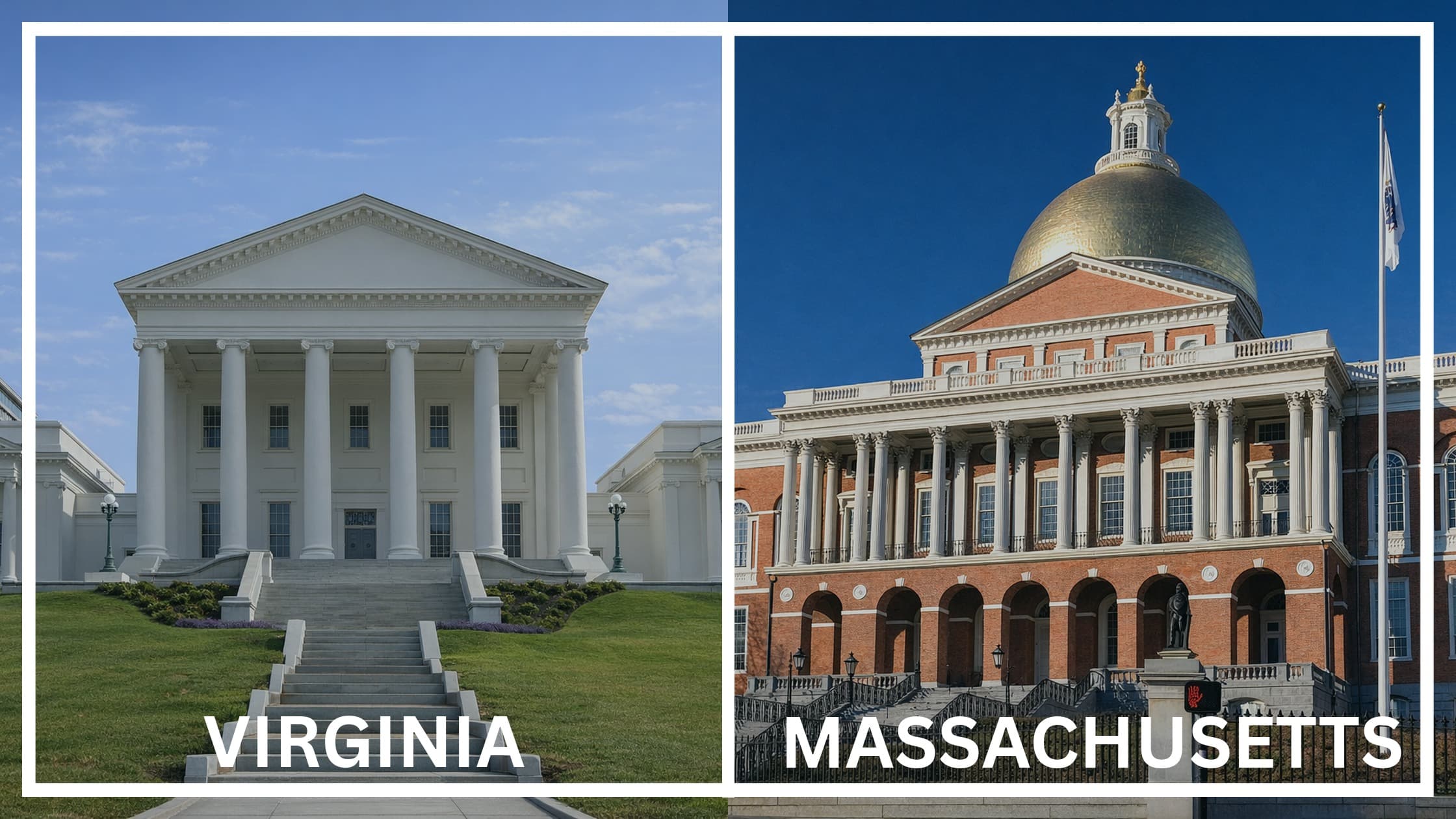 Comparing the state capitol buildings between Virginia and Massachusetts.