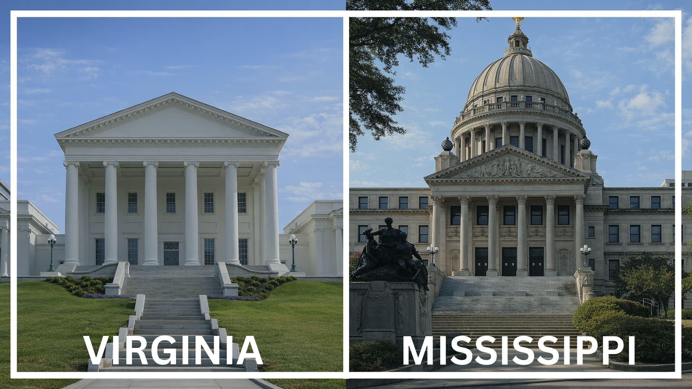 Comparing the state capitol buildings between Virginia and Mississippi.