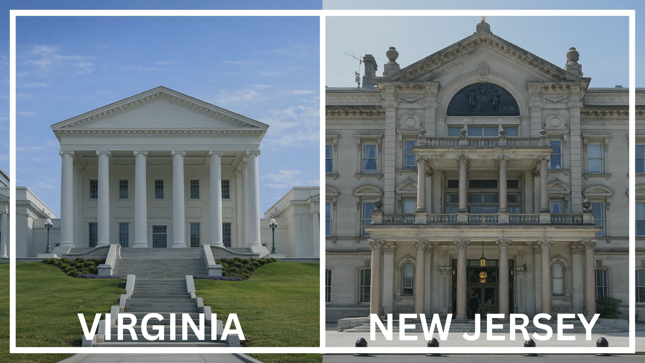 Comparing the state capitol buildings between Virginia and New Jersey.