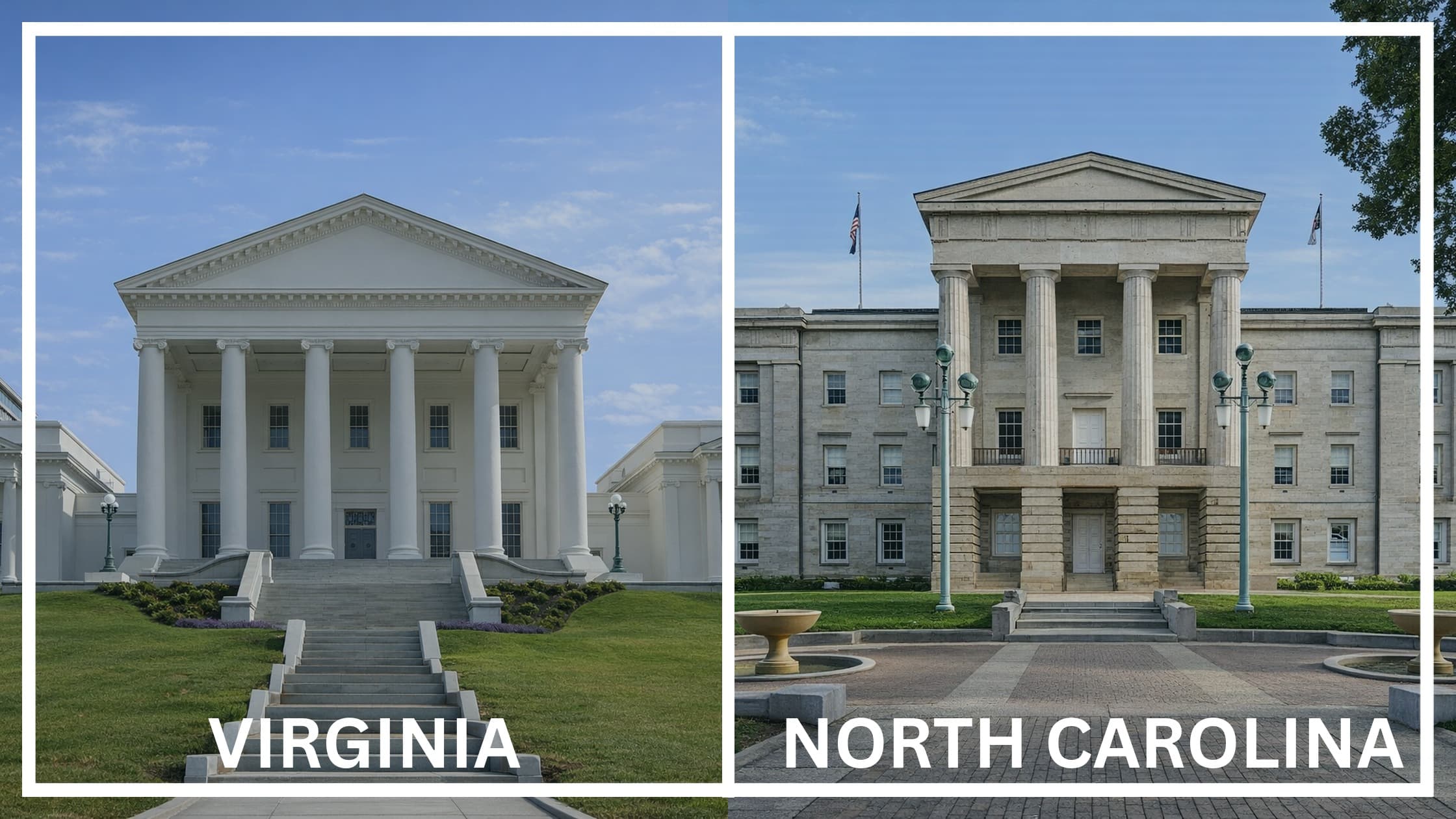 Comparing the state capitol buildings between Virginia and North Carolina.