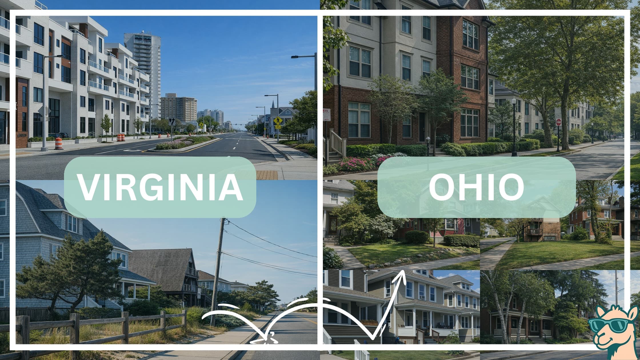 comparison of housing options and types between neighborhoods in Virginia and Ohio