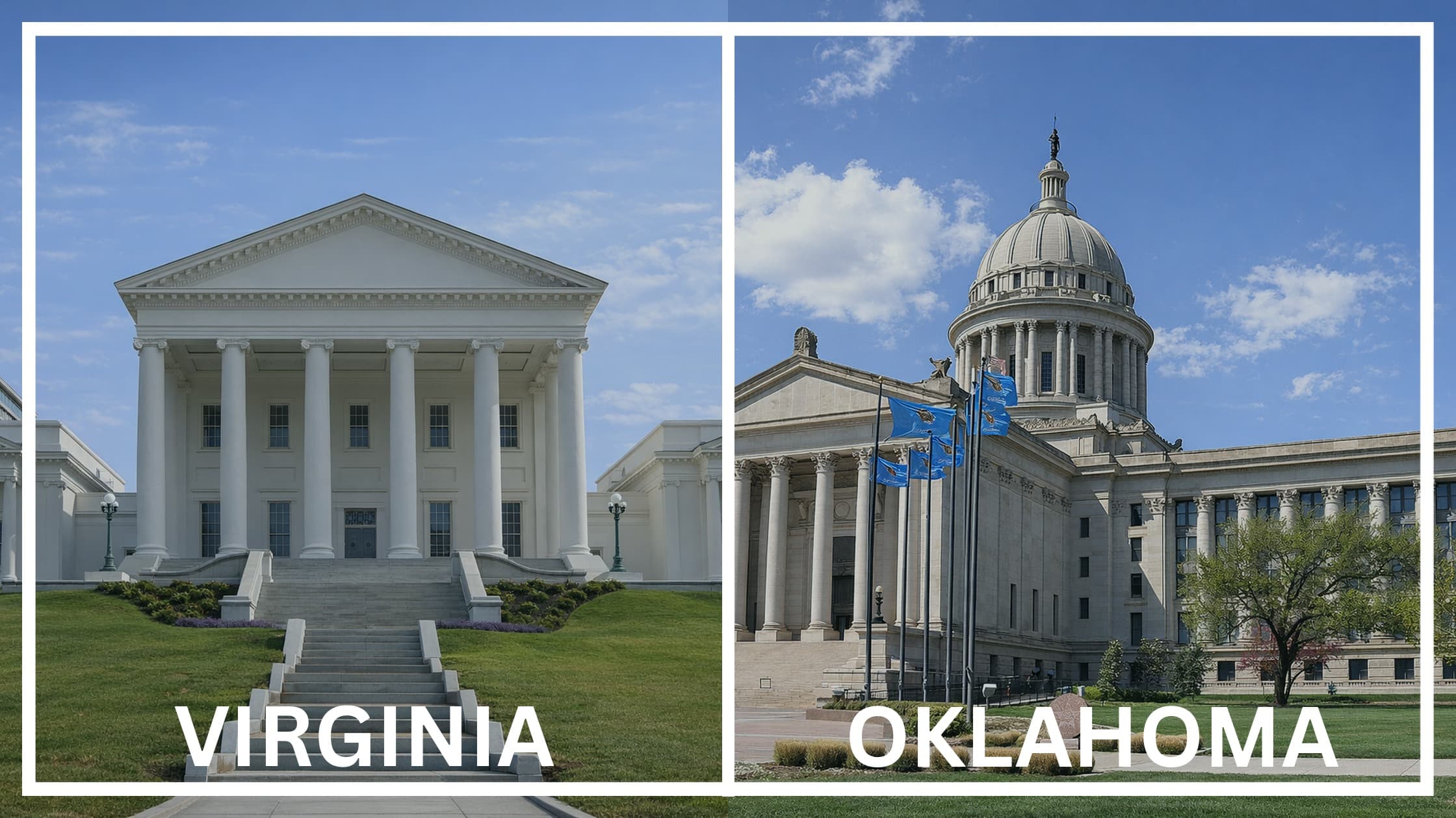 Comparing the state capitol buildings between Virginia and Oklahoma.