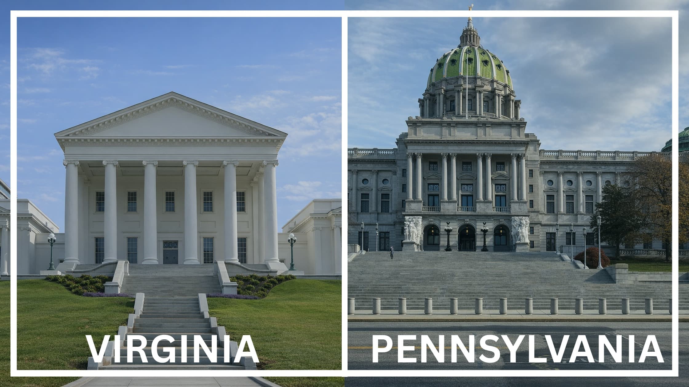 Comparing the state capitol buildings between Virginia and Pennsylvania.