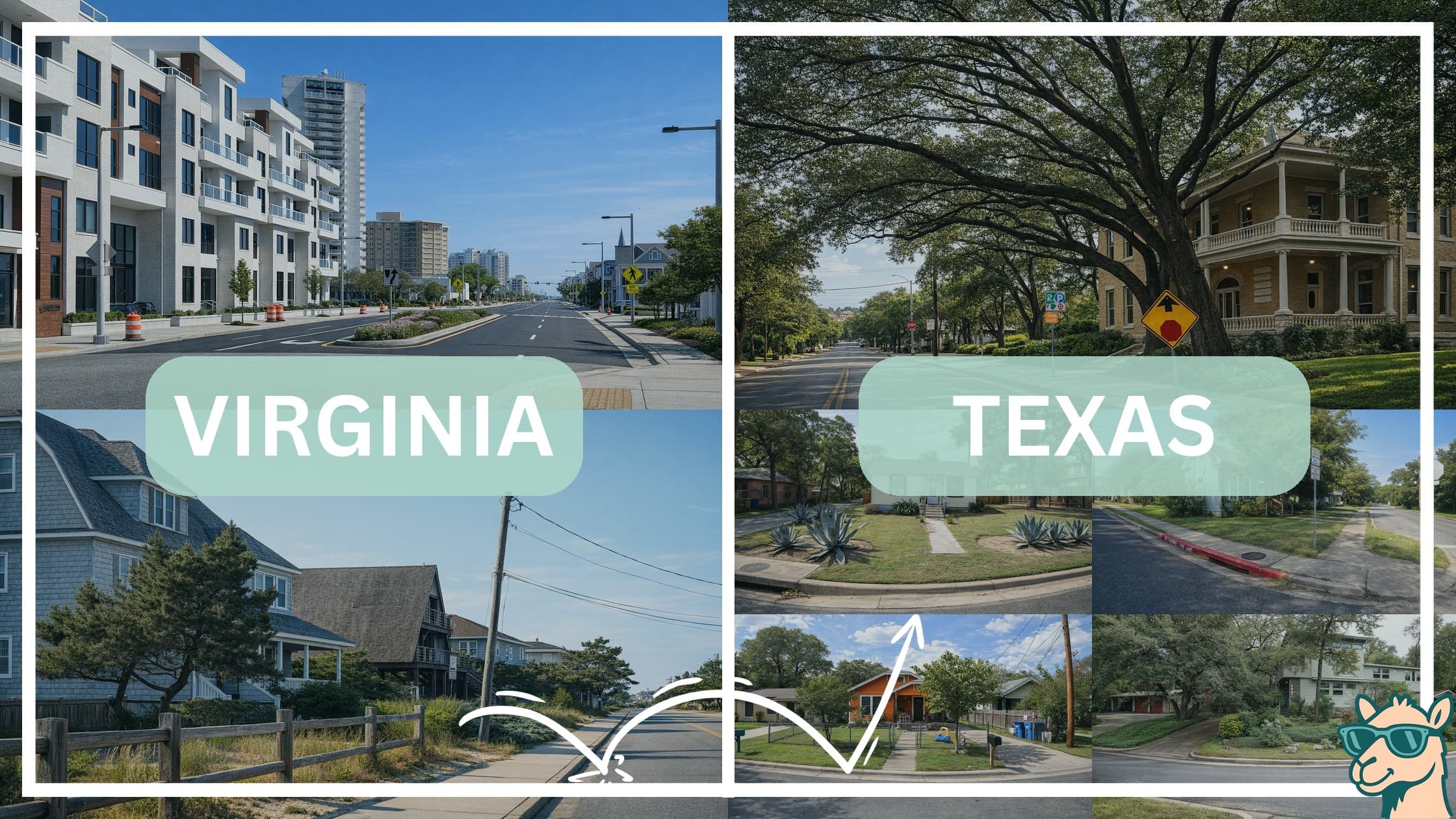 comparison of housing options and types between neighborhoods in Virginia and Texas