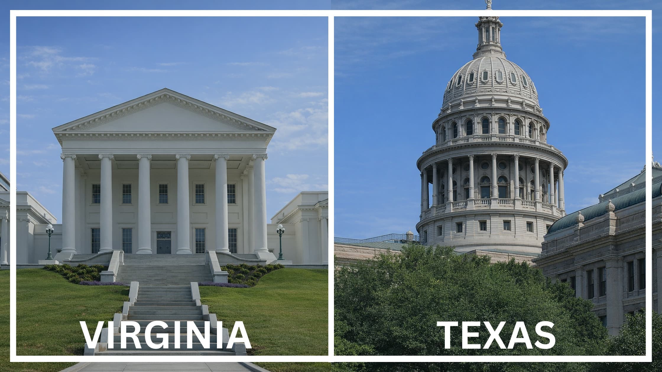 Comparing the state capitol buildings between Virginia and Texas.