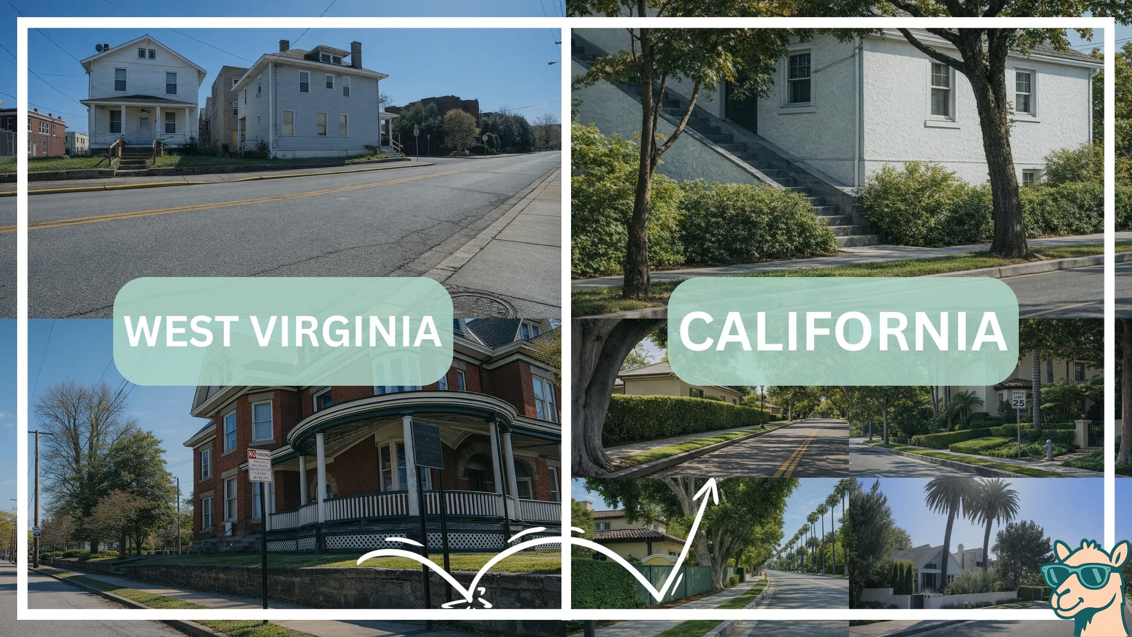 comparison of housing options and types between neighborhoods in West Virginia and California