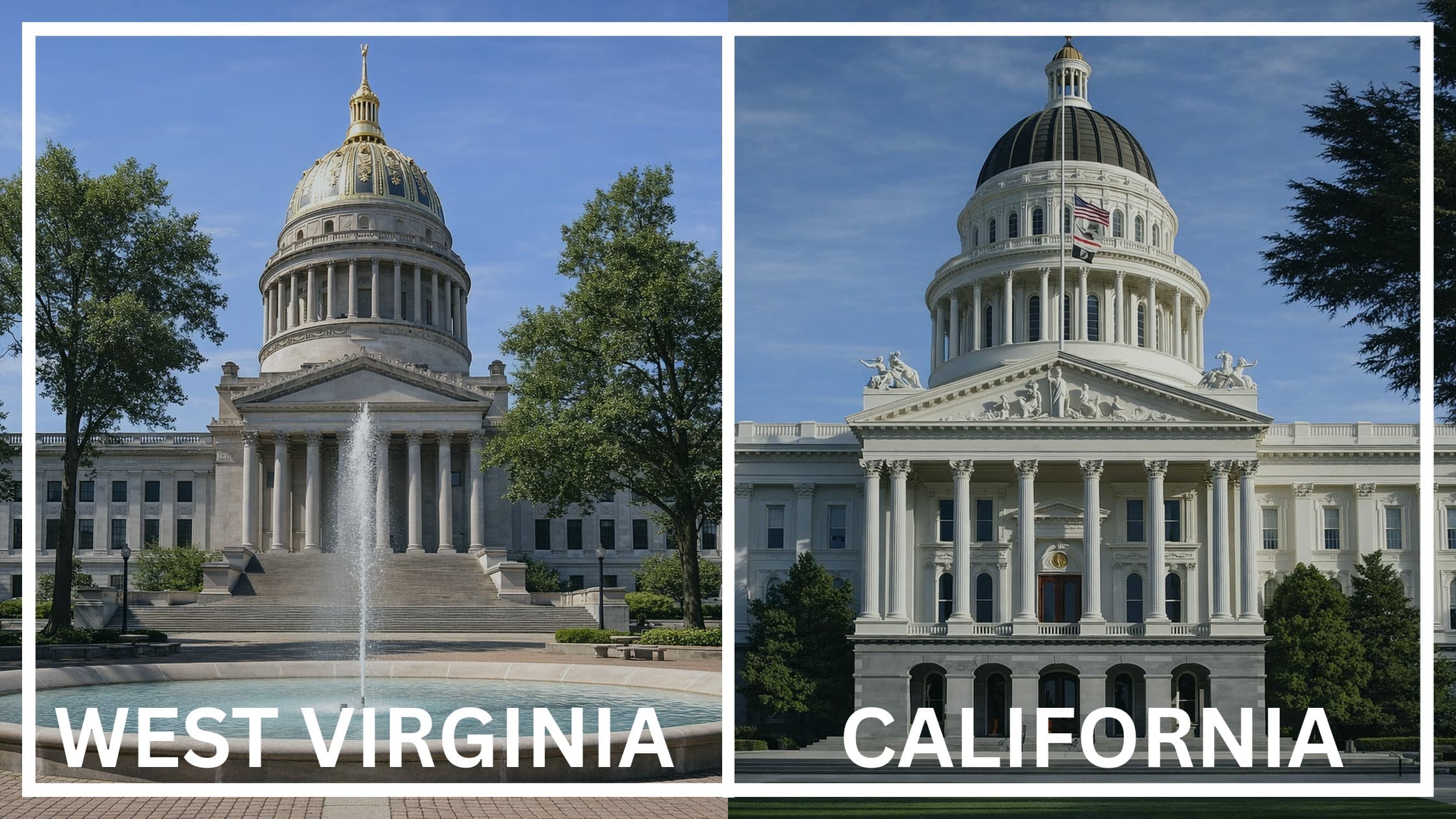 Comparing the state capitol buildings between West Virginia and California.